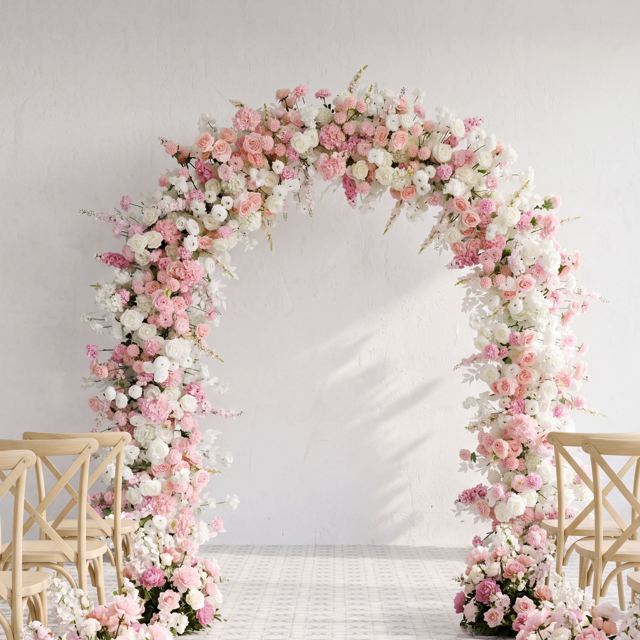 RoseyTime White&Pink Flower Round Arch With Frame #RTA093
