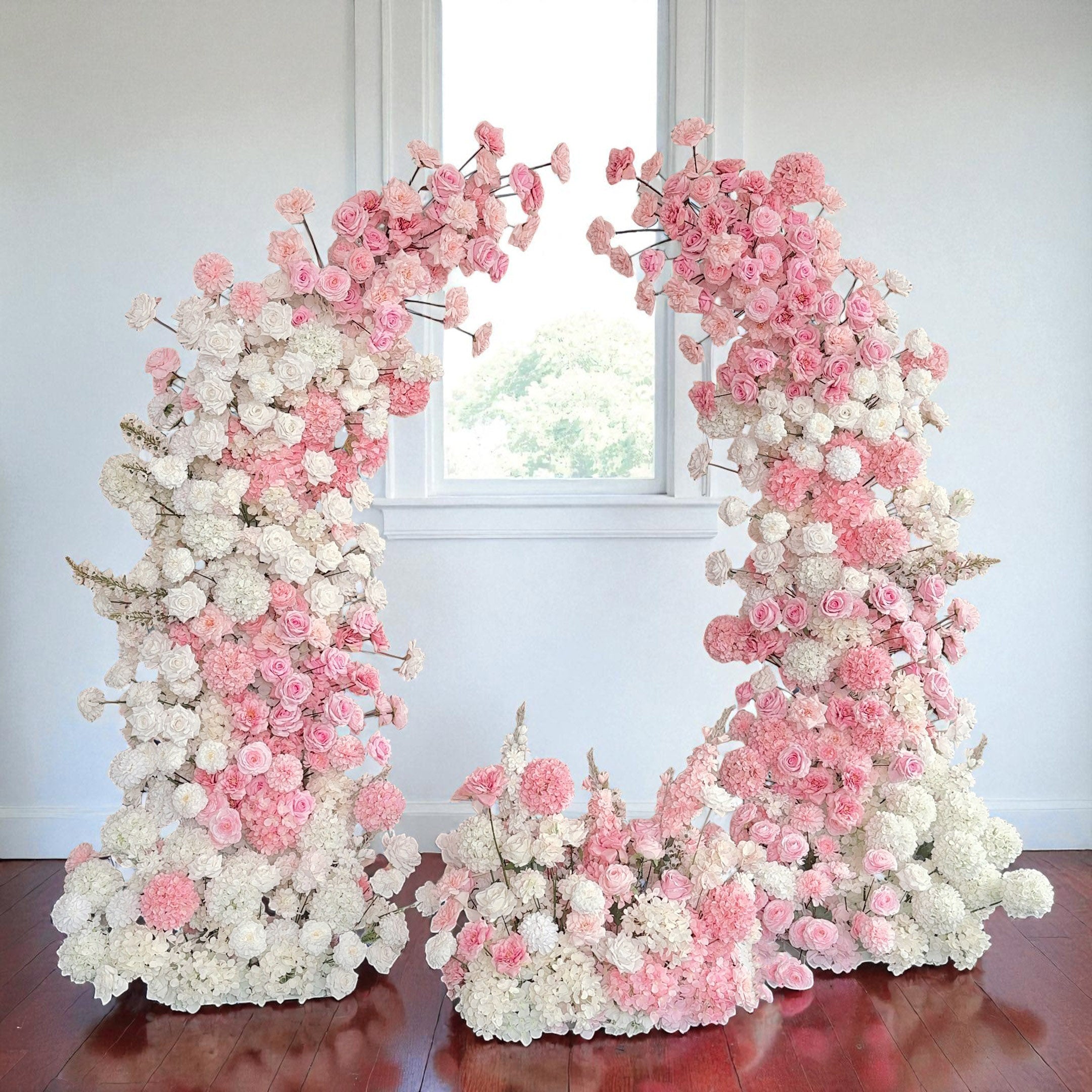 Roseytime White&Pink Flower Pillars Arch with Frame #RTP108
