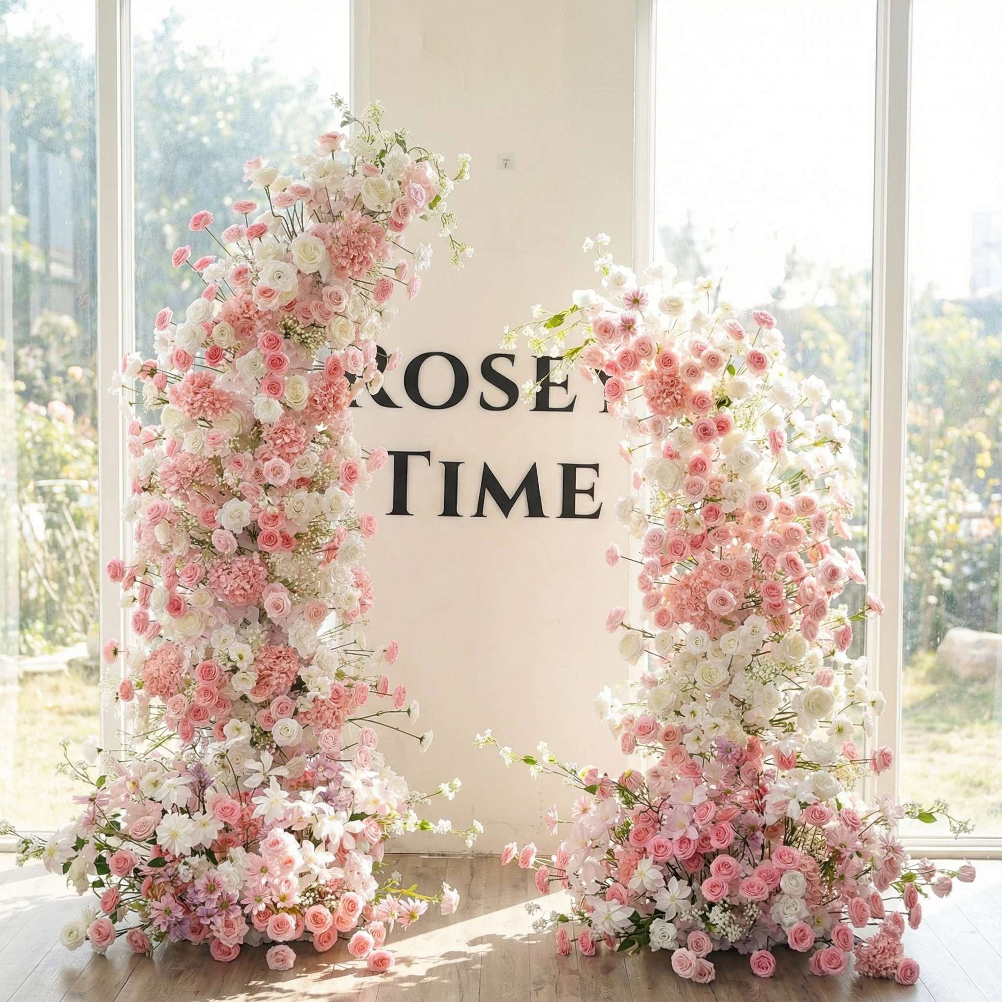 Roseytime 2026 White&Pink Flower Pillars Arch with Frame #RTP096
