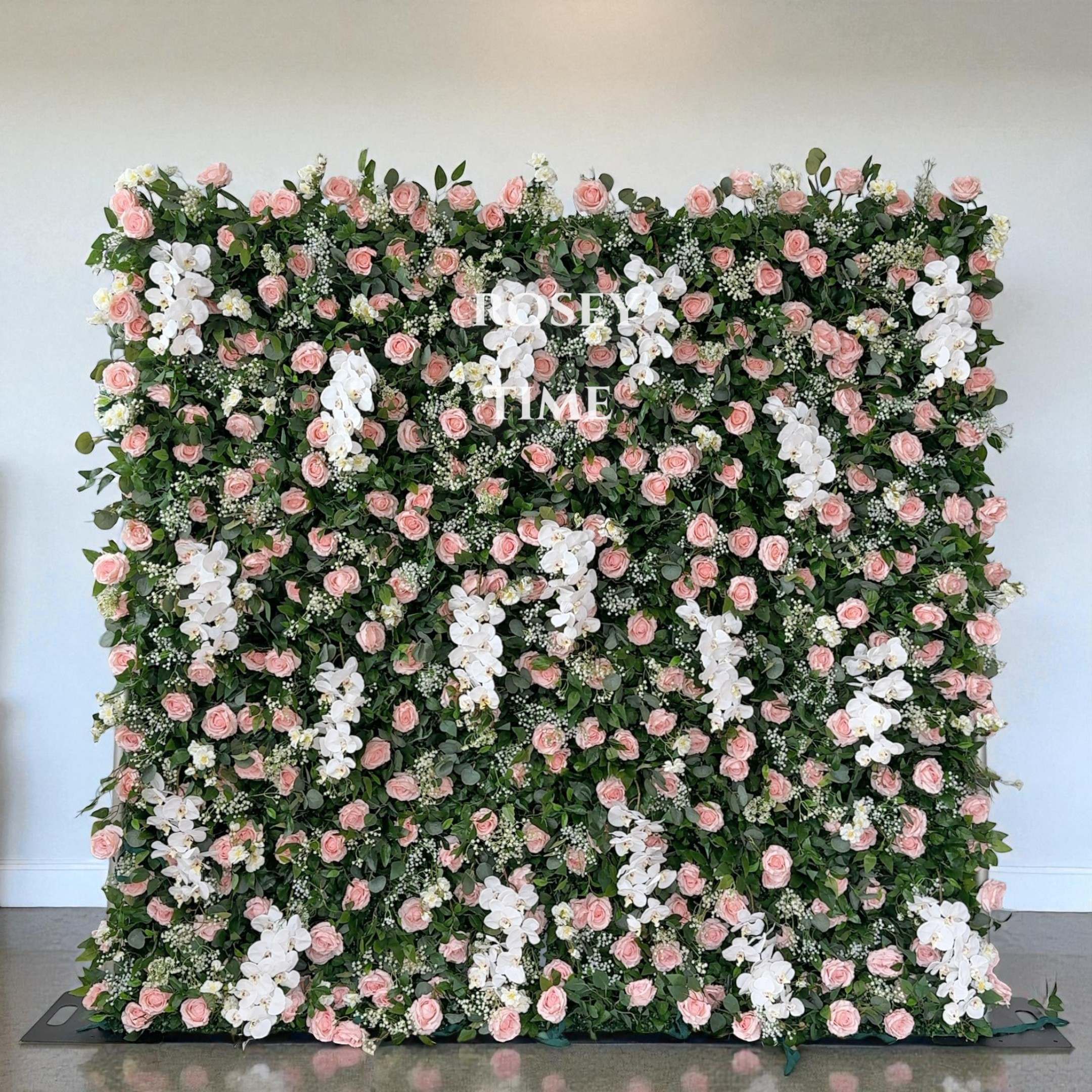 Roseytime 5D Greenery Pink Flower Wall Roll Up Fabric Back #RTW354