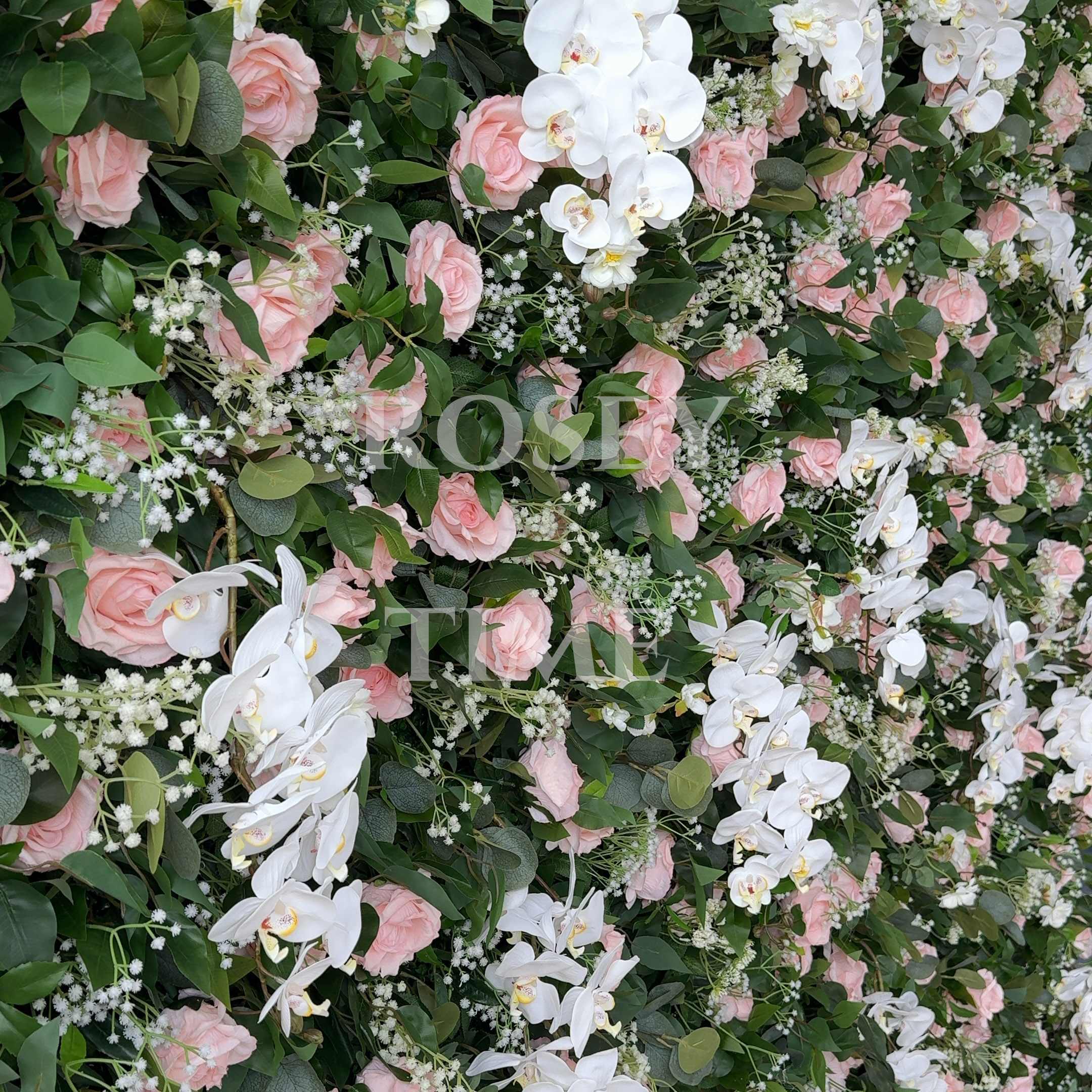 Roseytime 5D Greenery Pink Flower Wall Roll Up Fabric Back #RTW354