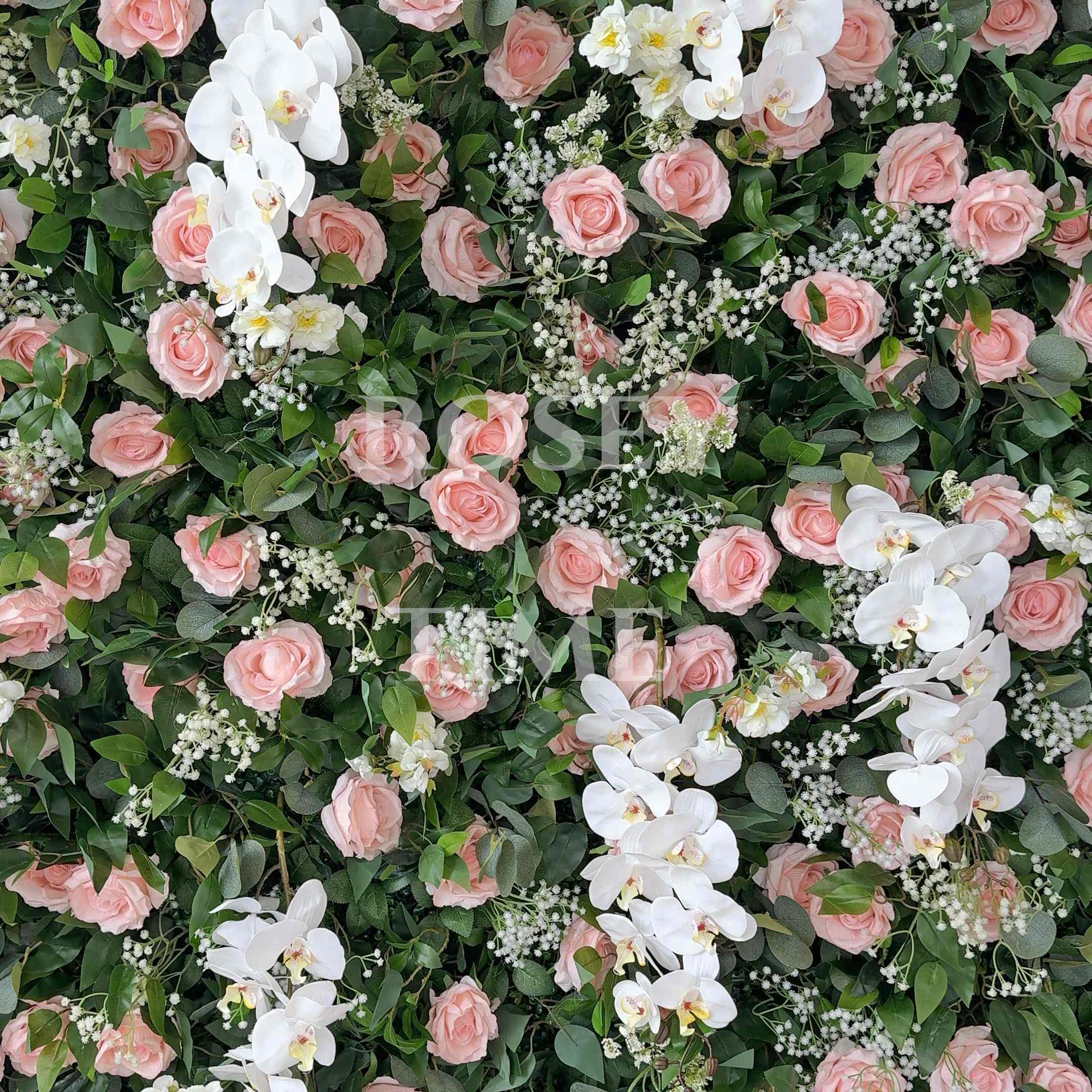 Roseytime 5D Greenery Pink Flower Wall Roll Up Fabric Back #RTW354