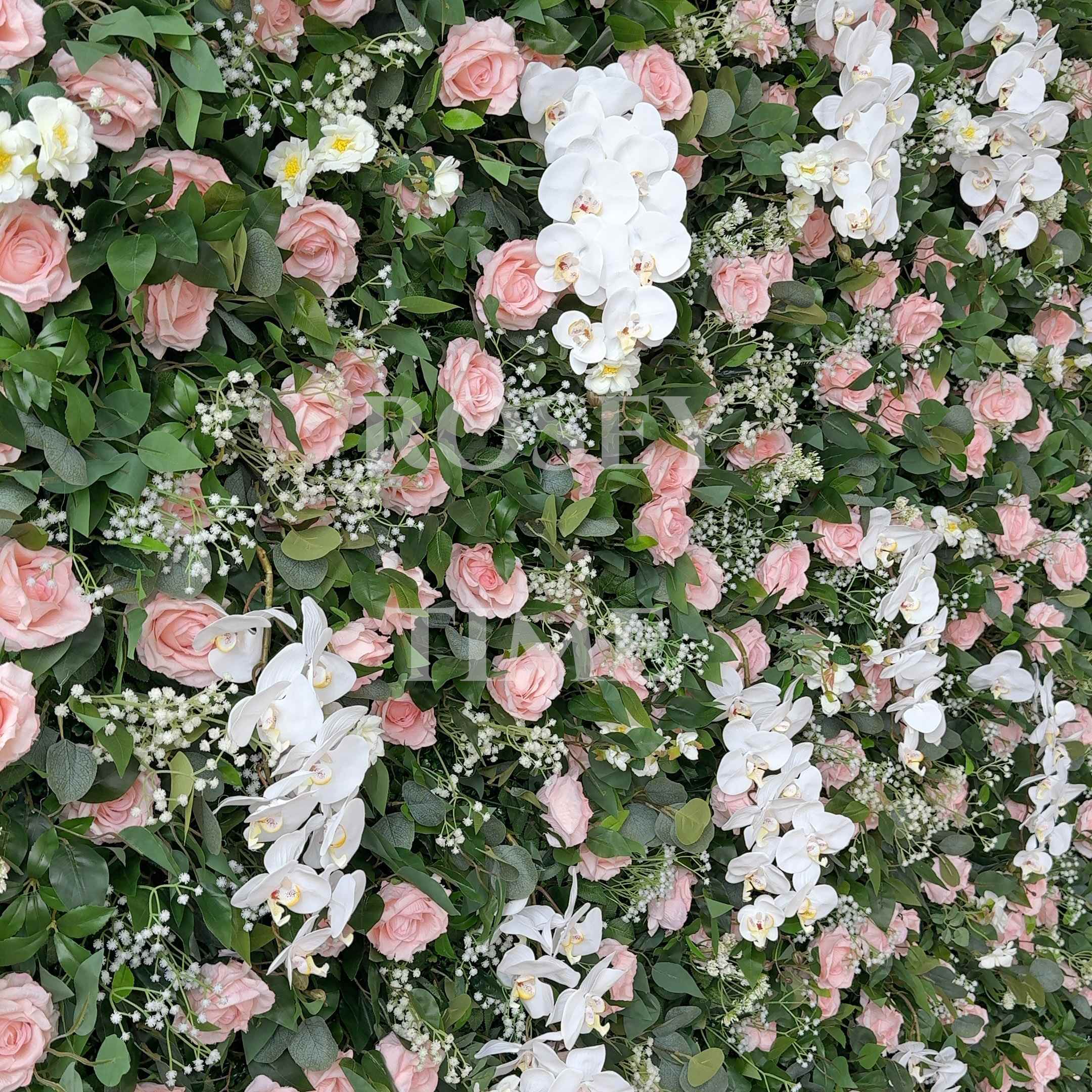 Roseytime 5D Greenery Pink Flower Wall Roll Up Fabric Back #RTW354