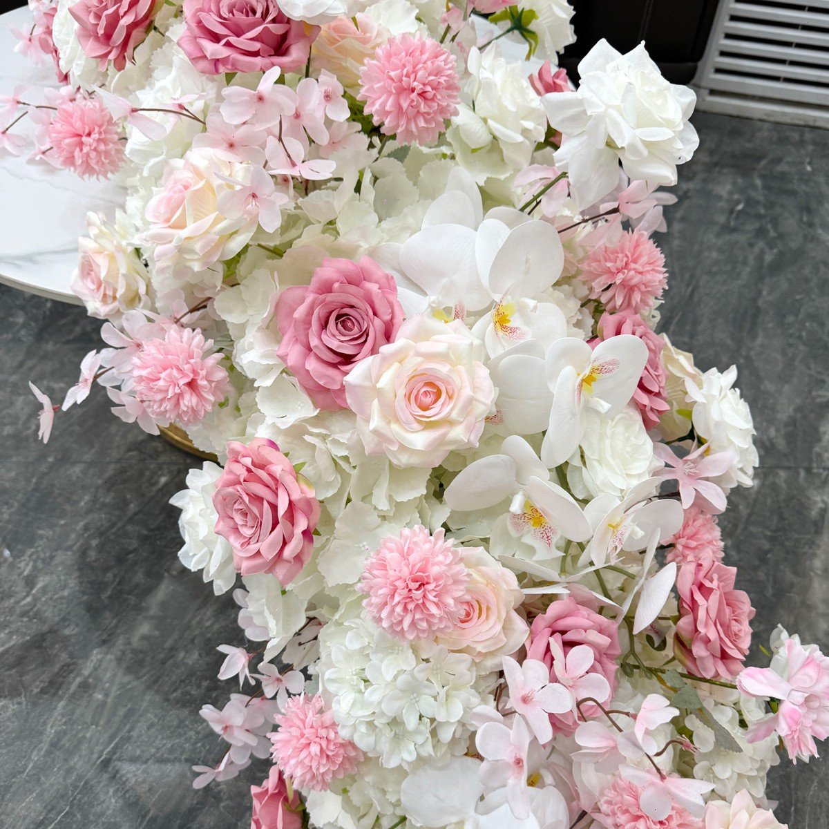 Roseytime White&Pink Flower Runner Table Flower Decor#RTR090