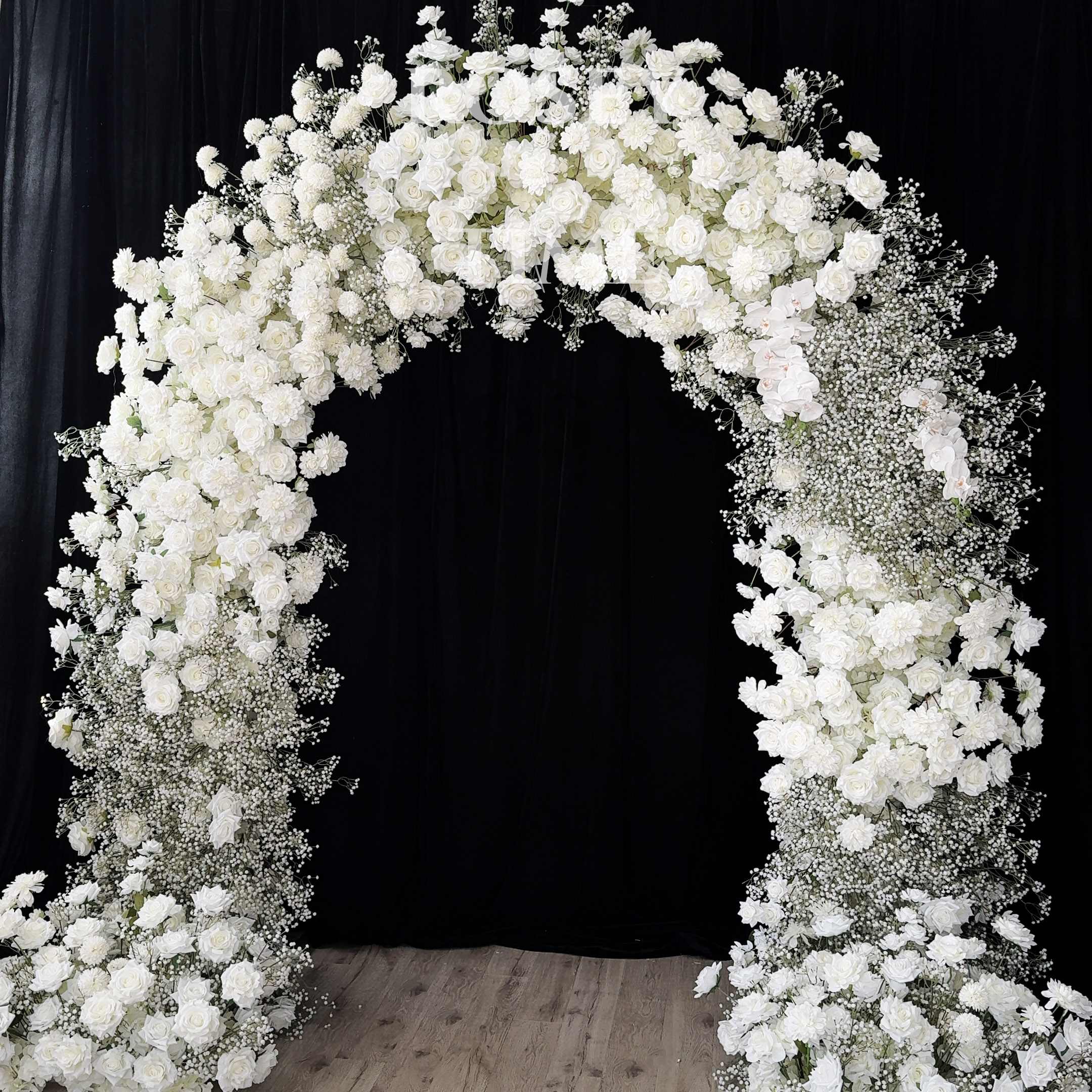 RoseyTime White Roses&Baby's Breath Flower Arch n-shape Round Arch #RTA151