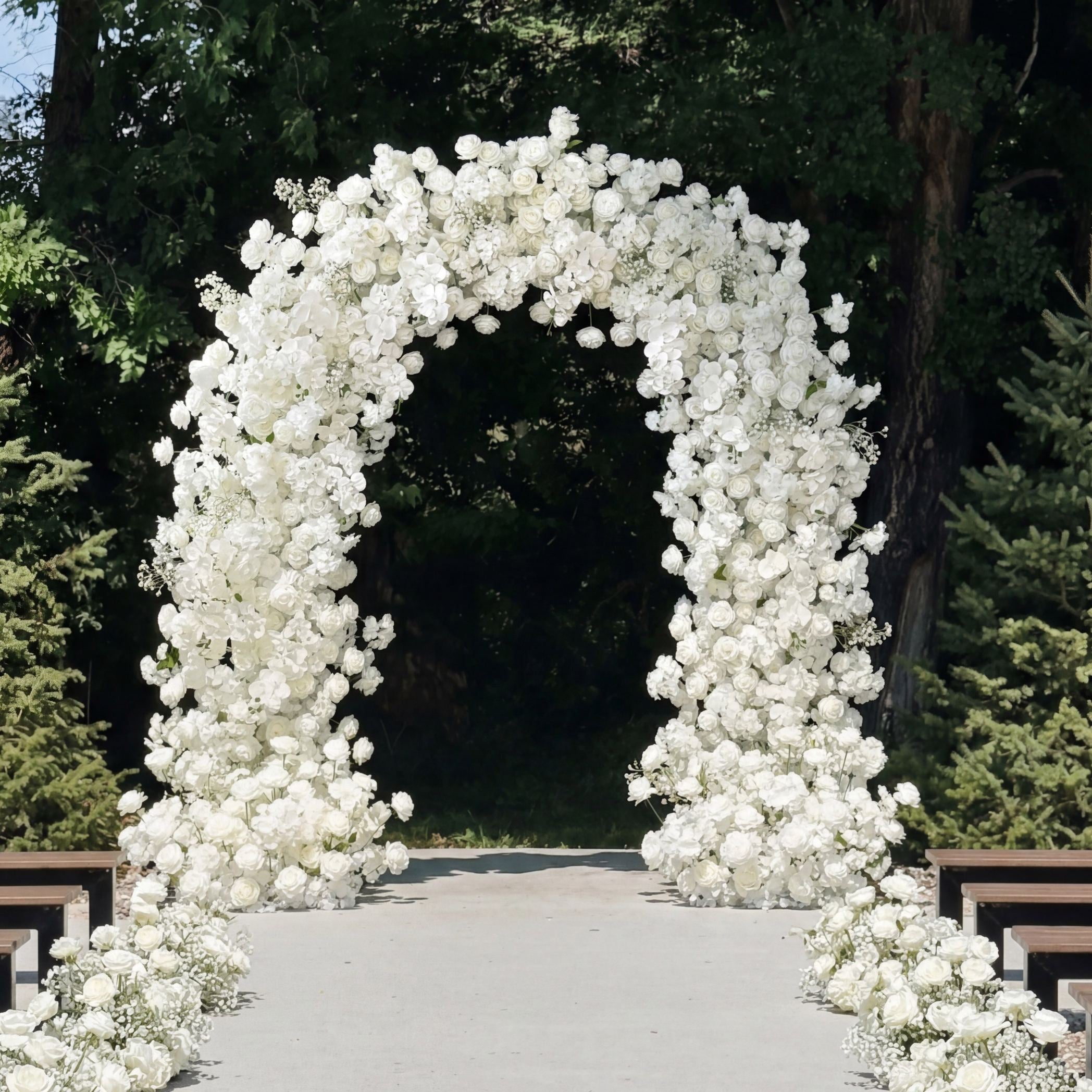 RoseyTime White Flower Arch n-shape Round Arch #RTA108