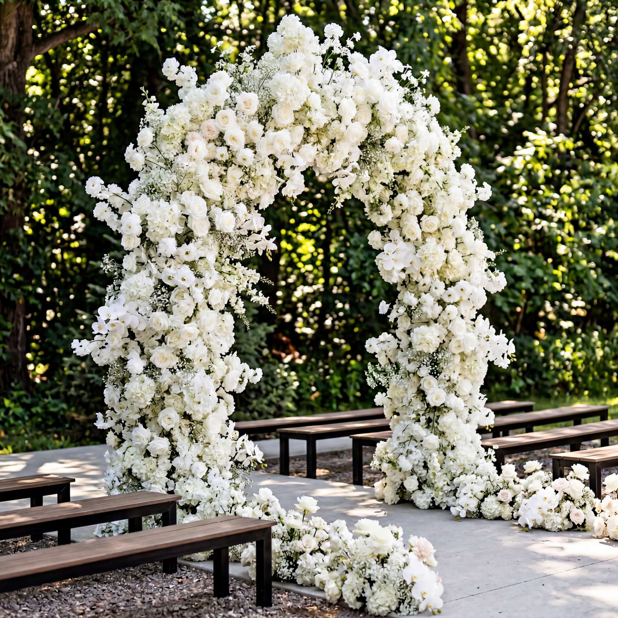 Roseytime White Rose with Baby's Breath Flower Round Arch With Frame #RTA071