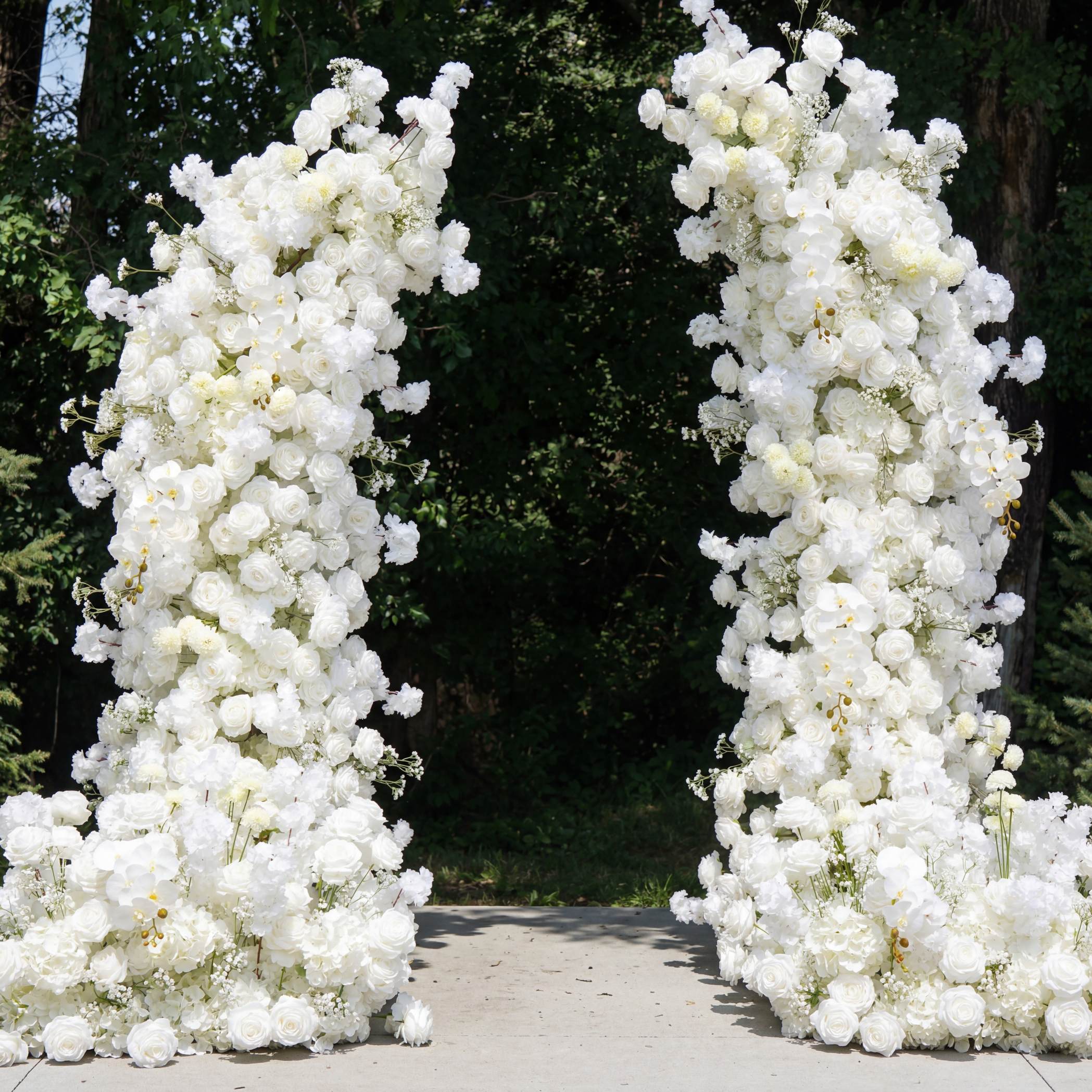 Roseytime White Roses with Baby's Breath Flower Pillars Arch with Frame #RTP100