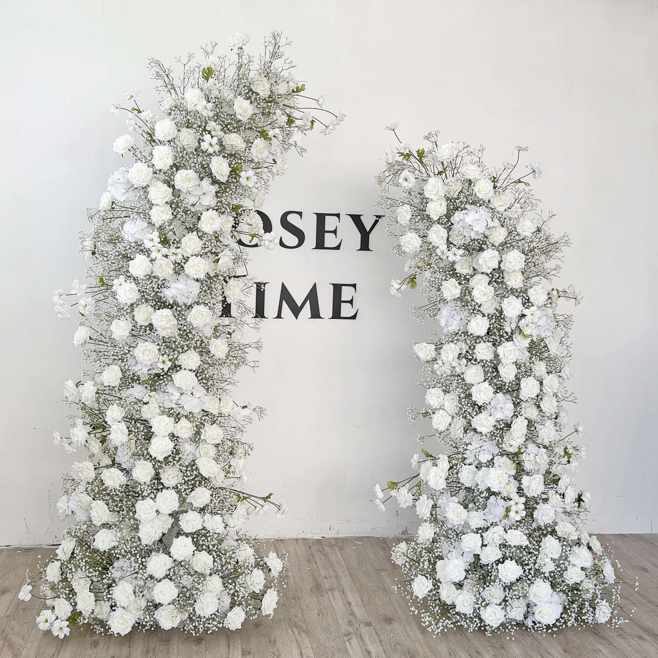 Roseytime White Roses Baby‘s Breath Flower Pillars Arch with Frame #RTP133
