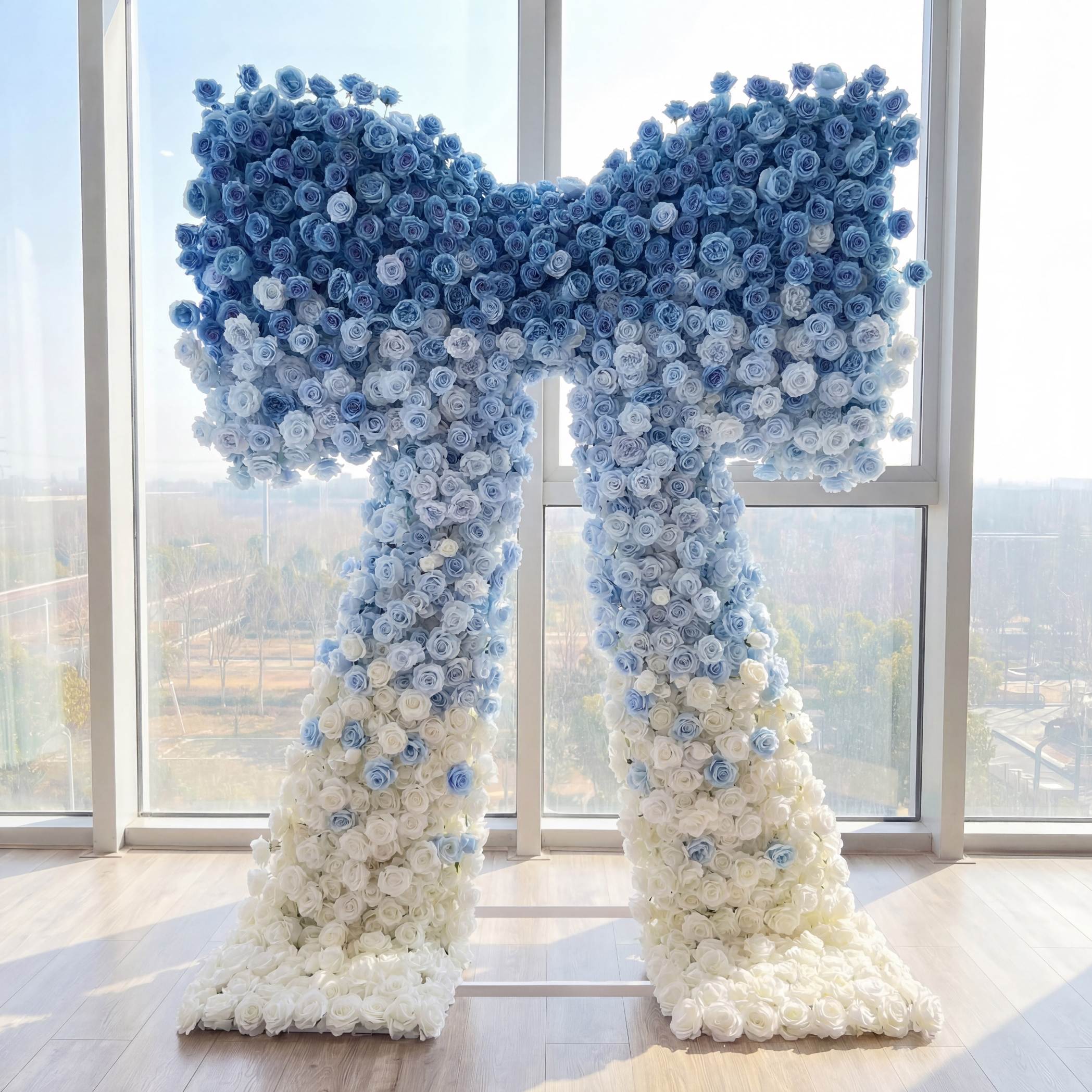 Roseytime Gradient Blue Bow Flower Wall Roll Up Fabric Back #RTW438