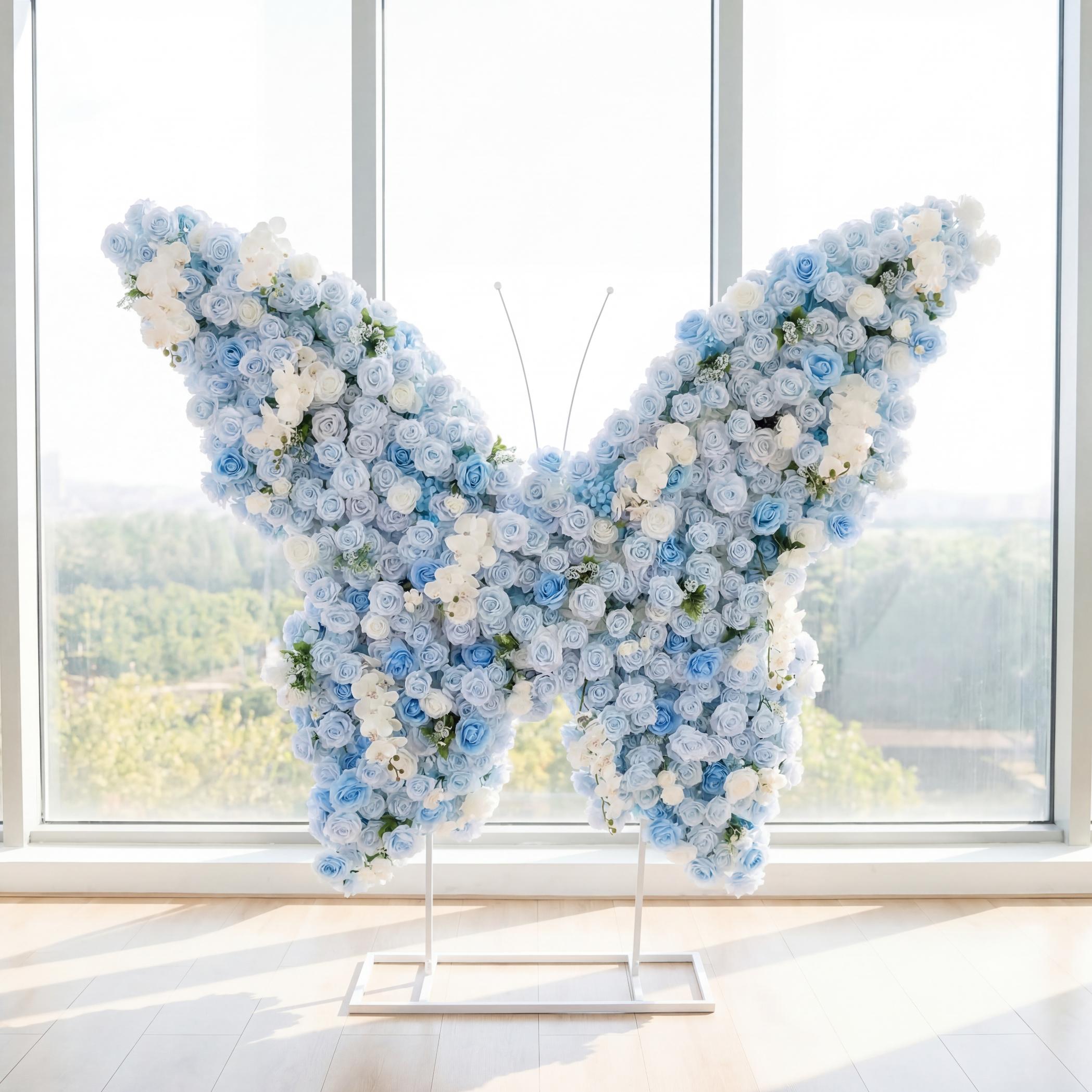 Roseytime Blue&White Butterfly Flower Wall Roll Up Fabric Back #RTW412