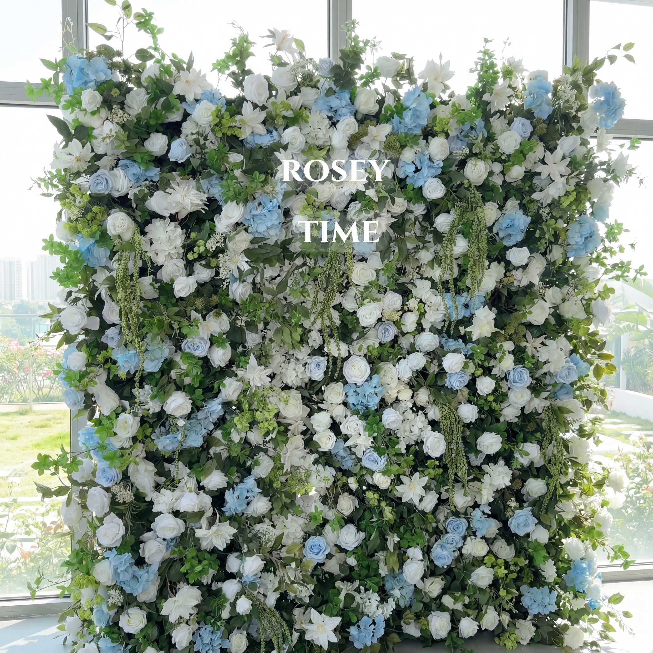 Roseytime 5D White&Blue Flower Wall Roll Up Fabric Back #RTW369