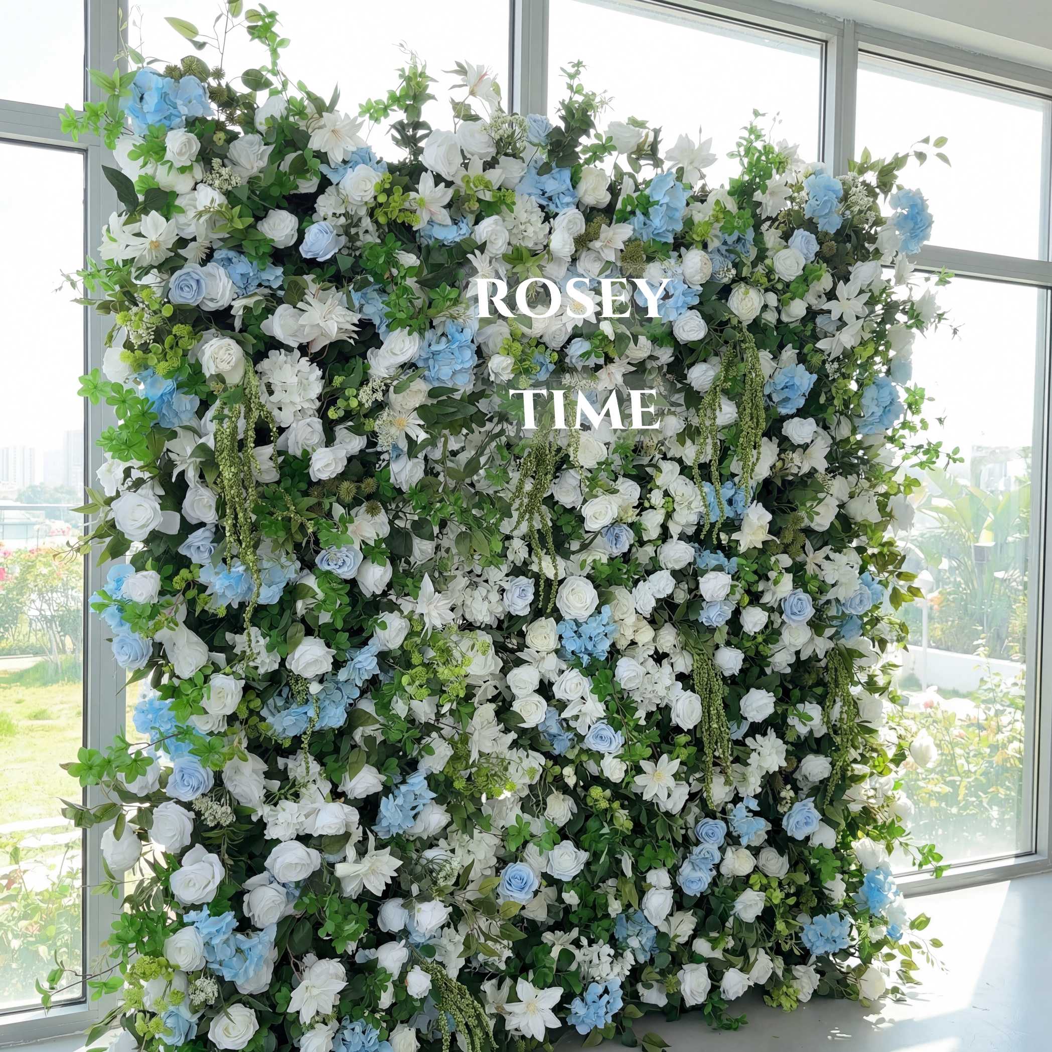 Roseytime 5D White&Blue Flower Wall Roll Up Fabric Back #RTW369