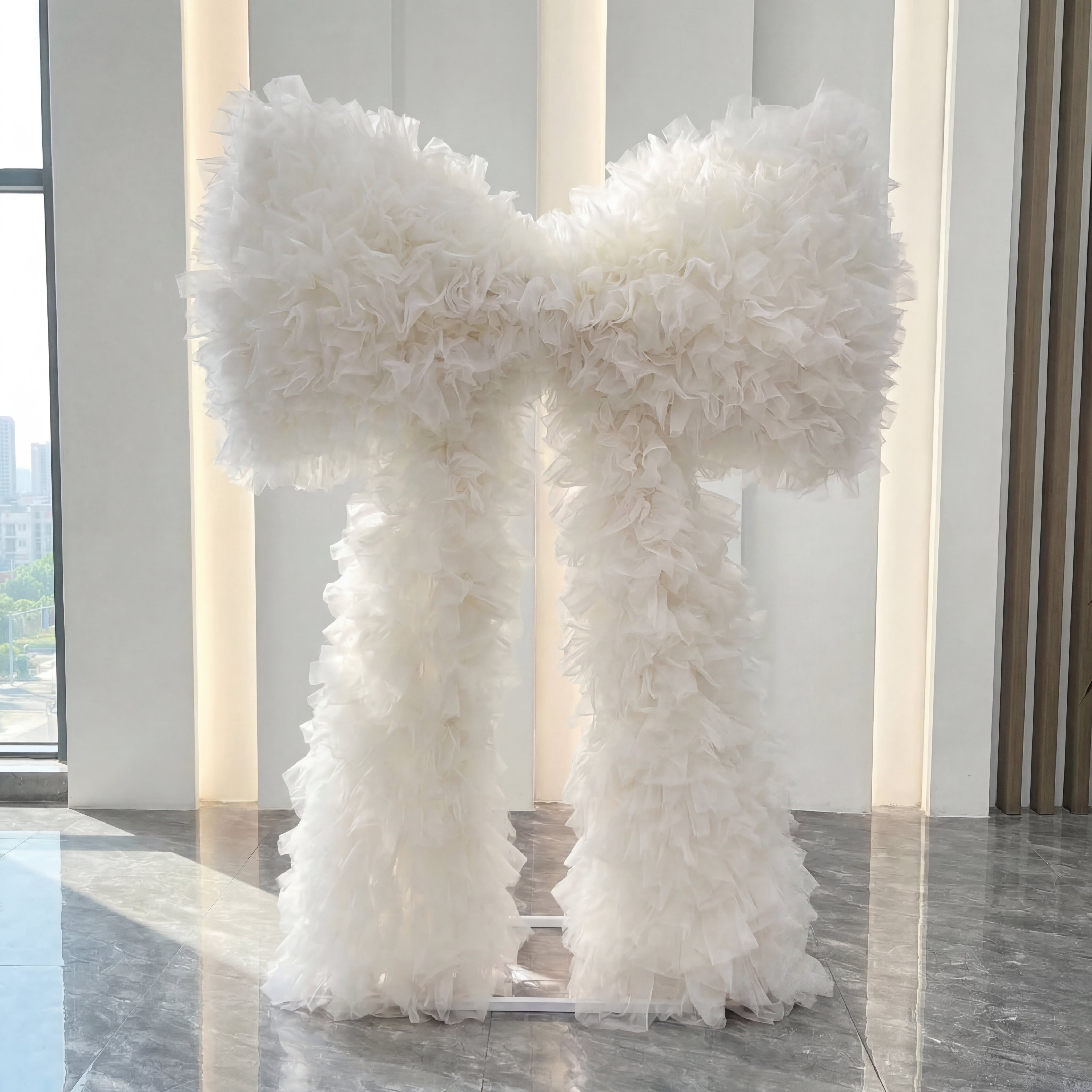 Roseytime White Tulle Bow Backdrop Wall Roll Up Fabric Back #RTW407