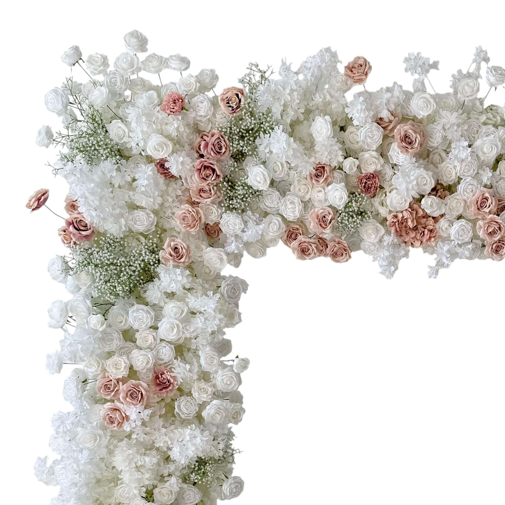 Roseytime White Roses&Baby's Breath Square Flower Arch Fabric Back#RTA358