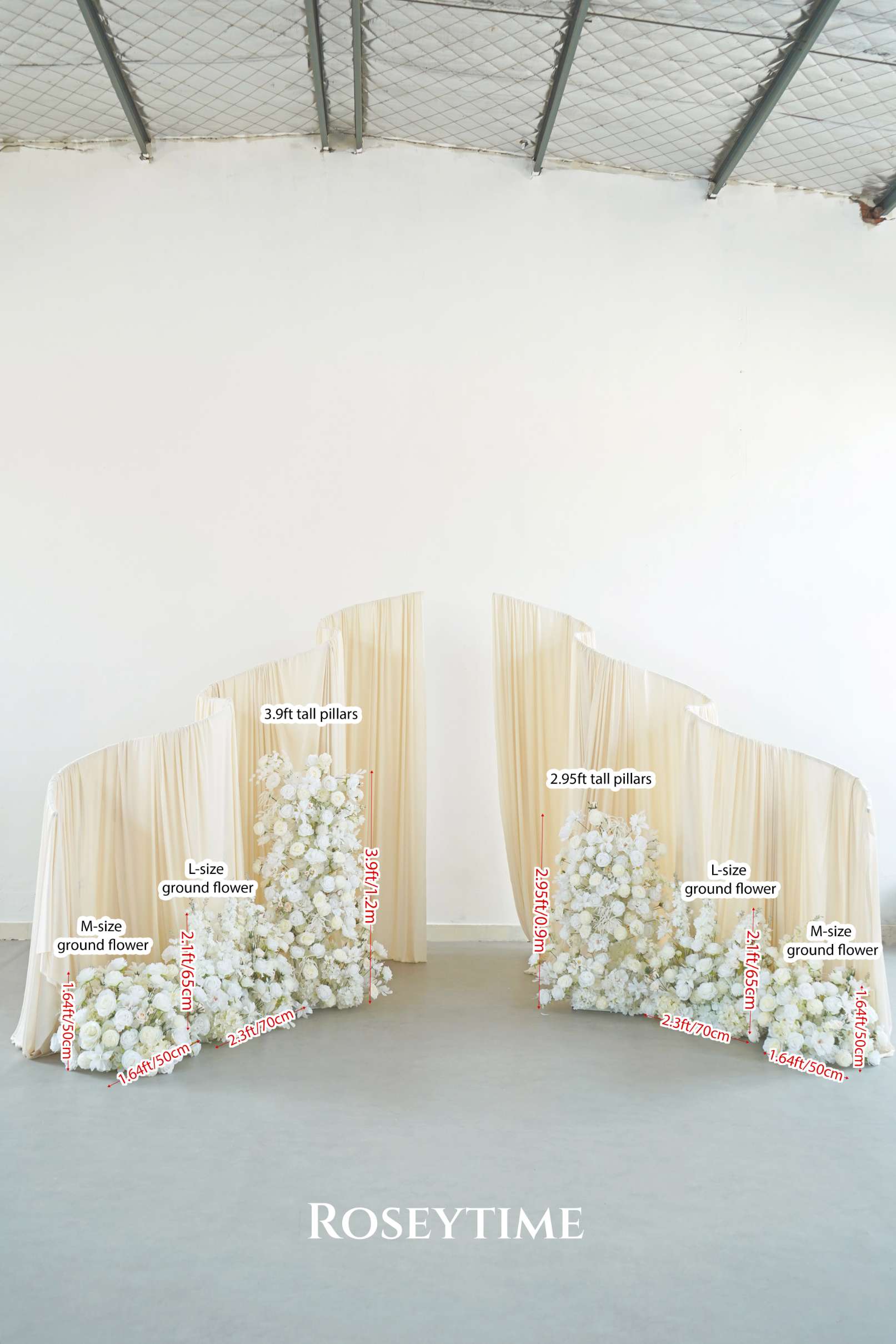 Roseytime Ivory White Flower Pillars Arch with Frame #RTP162
