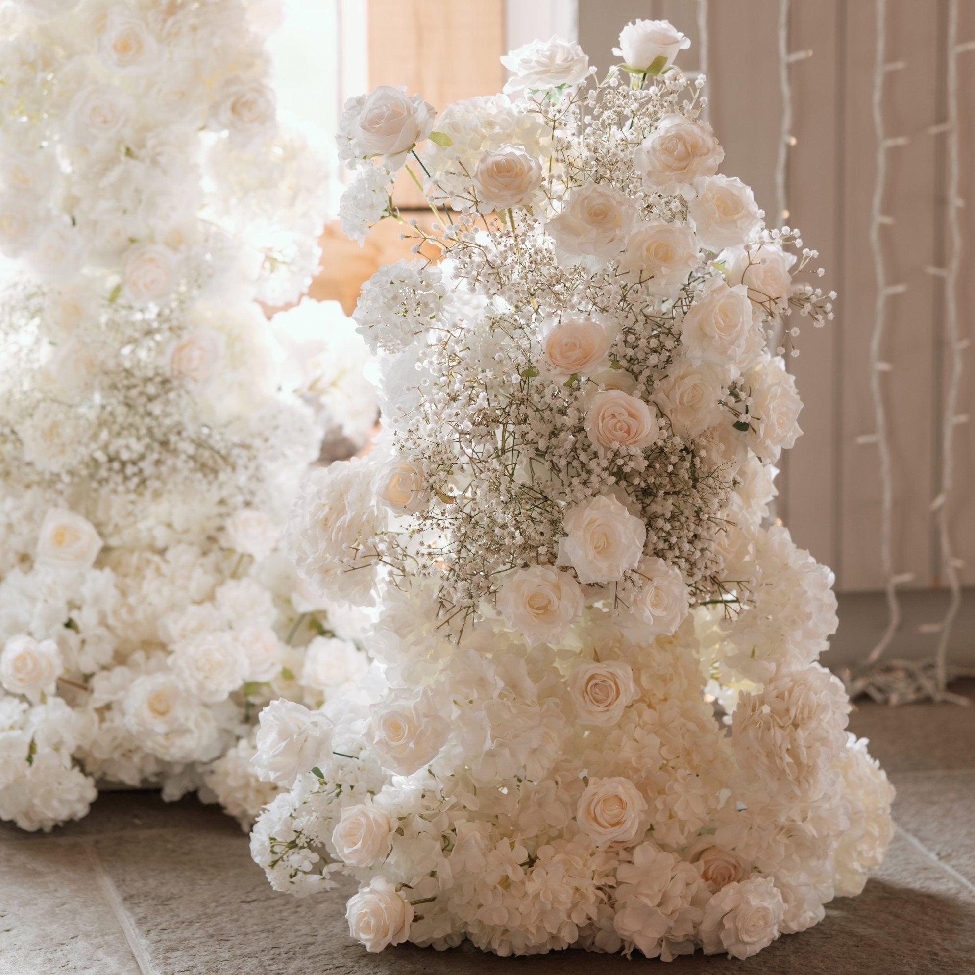 Roseytime Ivory White Flower Pillars Arch with Frame #RTP132