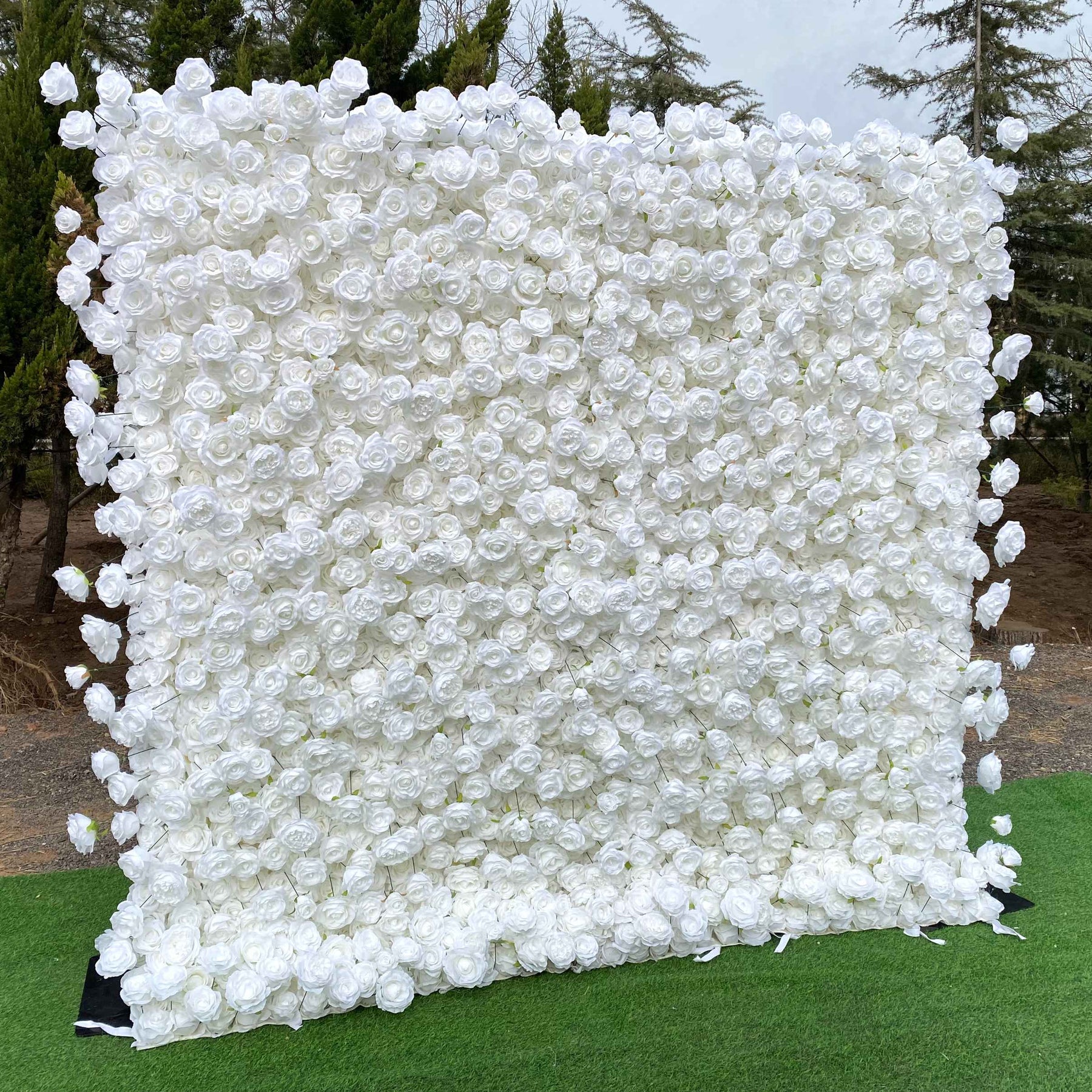 Roseytime 3D Flower Wall White Roses Roll Up Fabric Back #RTW178