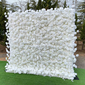 Roseytime 3D Flower Wall White Roses Roll Up Fabric Back #RTW178