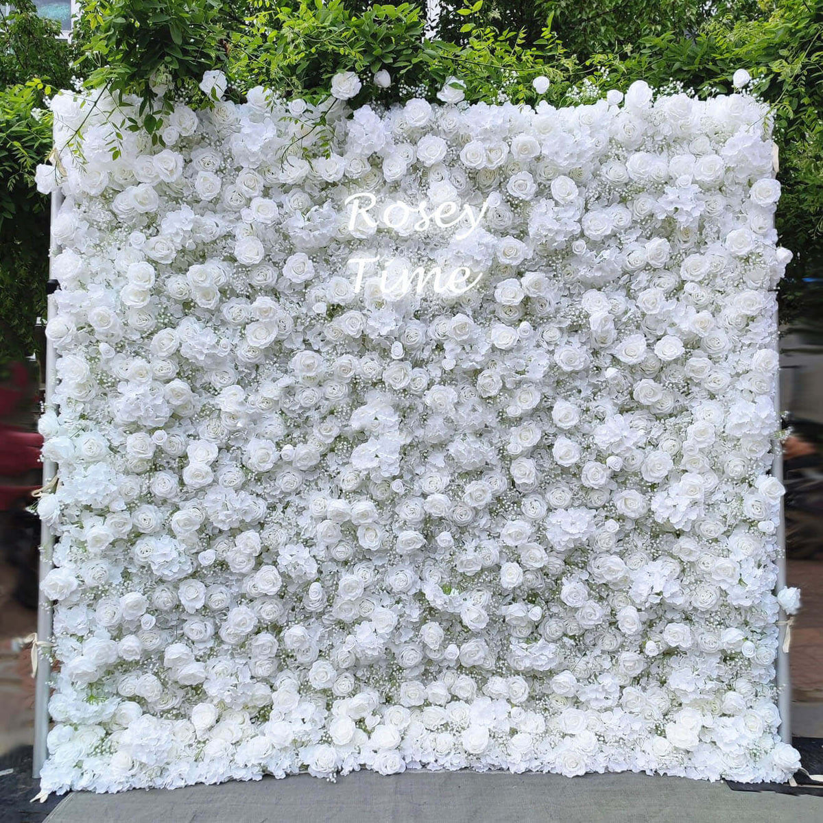 Roseytime 3D White Baby's Breath Flower Wall Roll Up Fabrci Back #RTW157