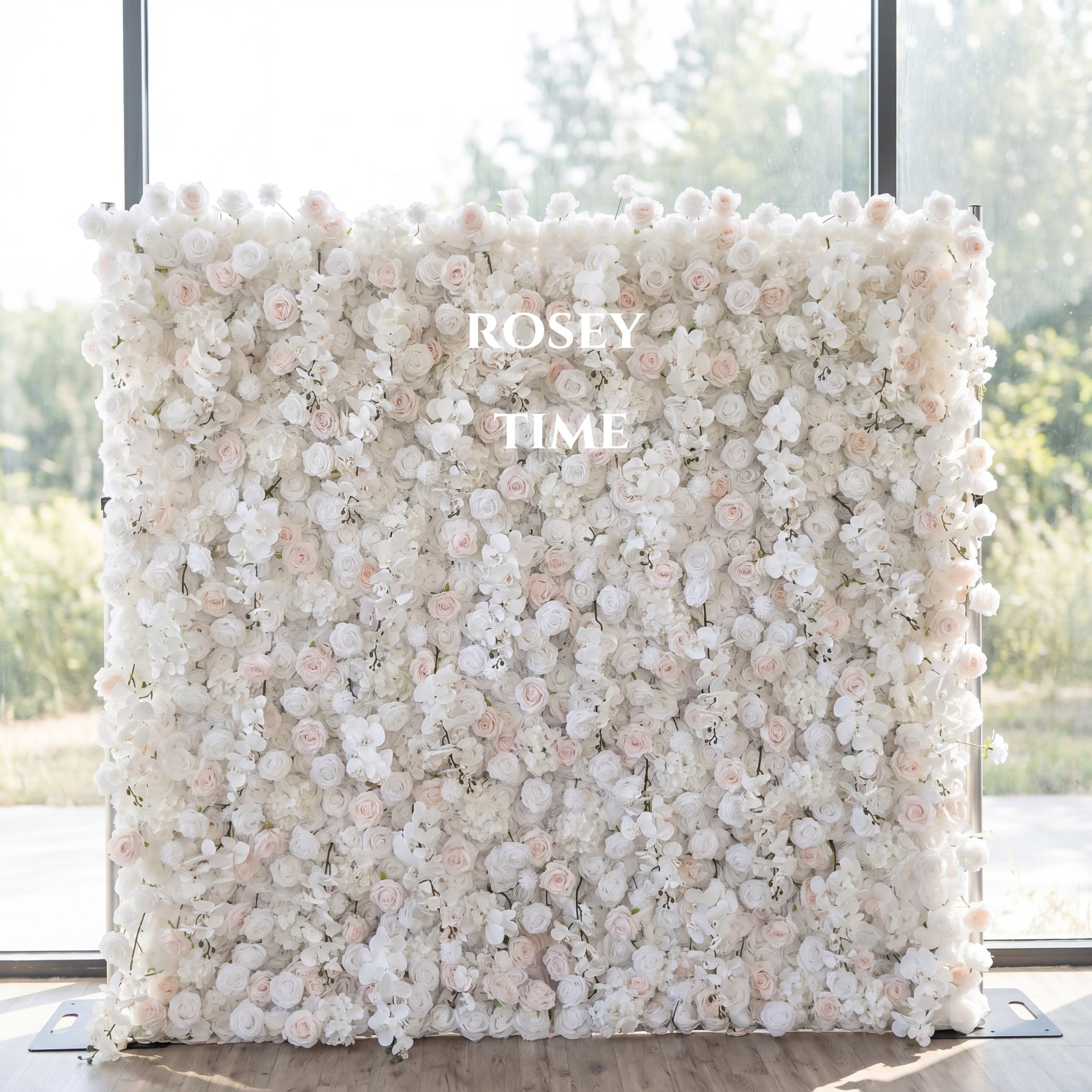 Roseytime 5D White Flower Wall Roll Up Fabric Back #RTW114