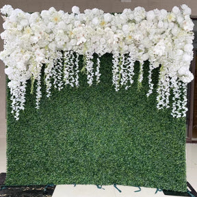 Roseytime Grass White Rose Greenery Flower Wall Fabric Back#RTW121