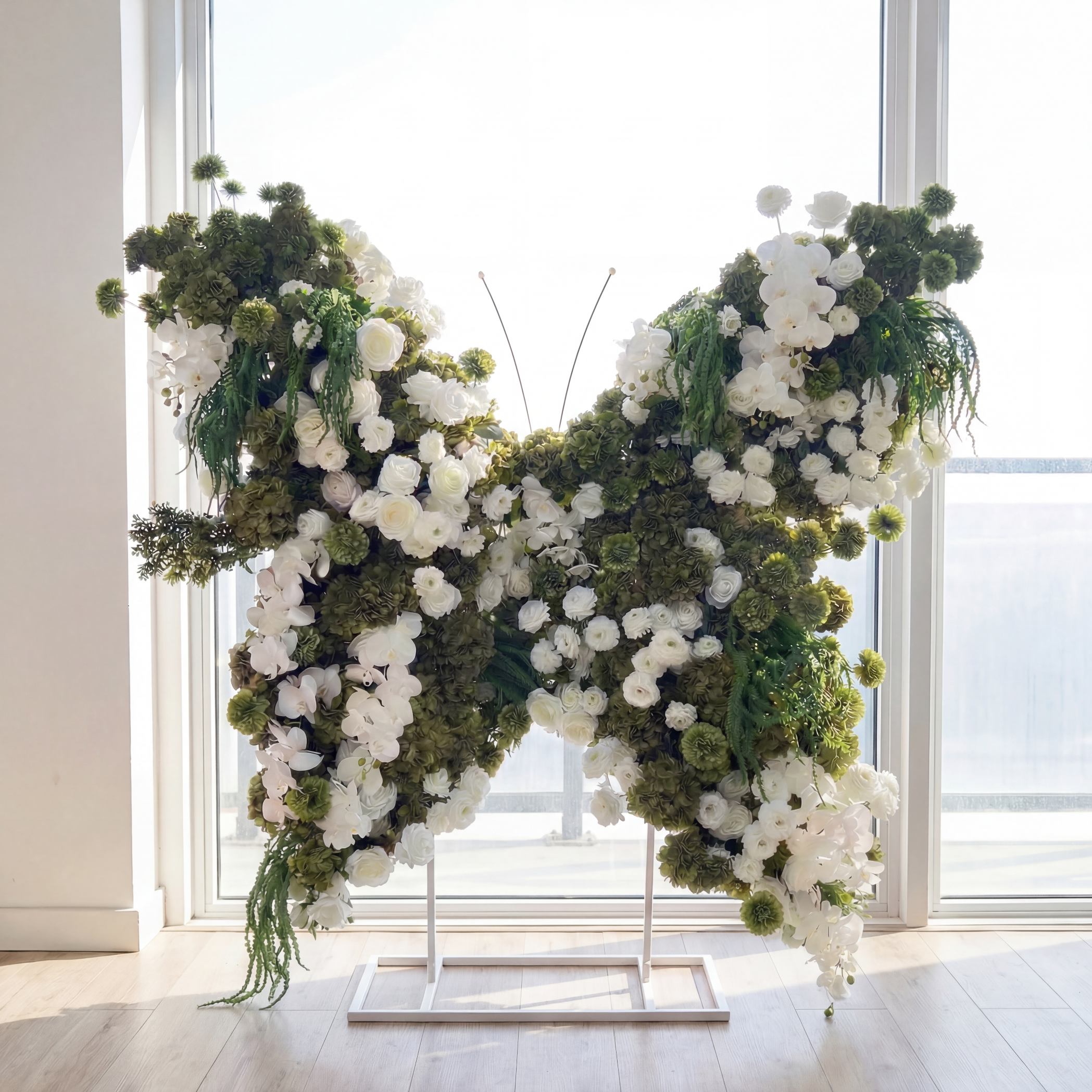 Roseytime White&Green Butterfly Flower Wall Roll Up Fabric Back #RTW423