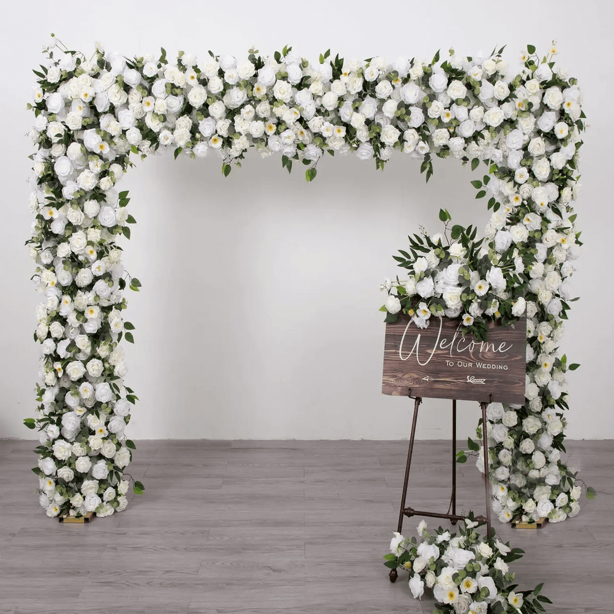 Roseytime White&Green Square Flower Arch Fabric Back#RTA041