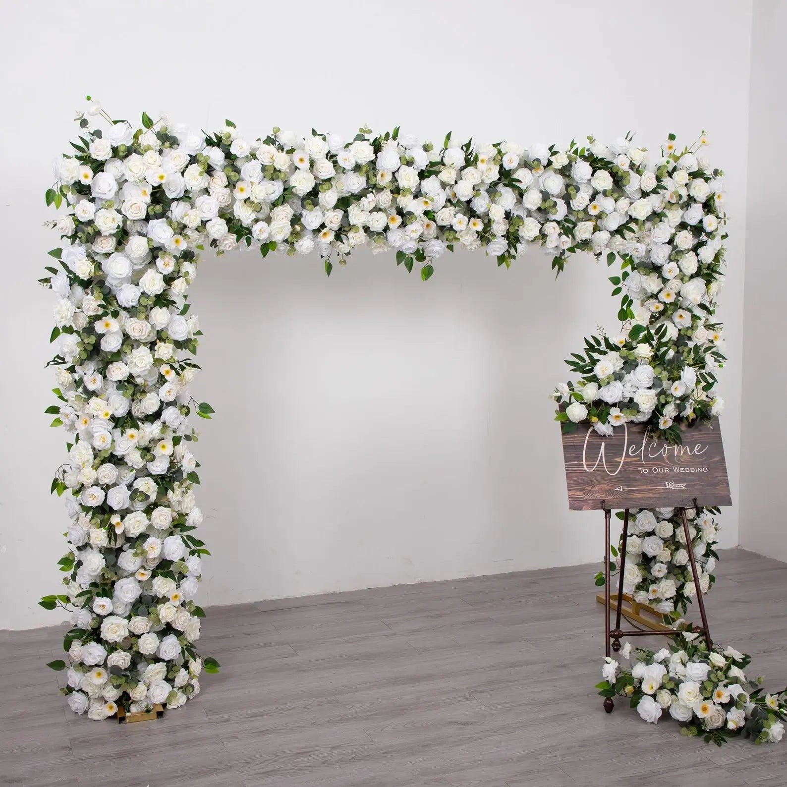 Roseytime White&Green Square Flower Arch Fabric Back#RTA041