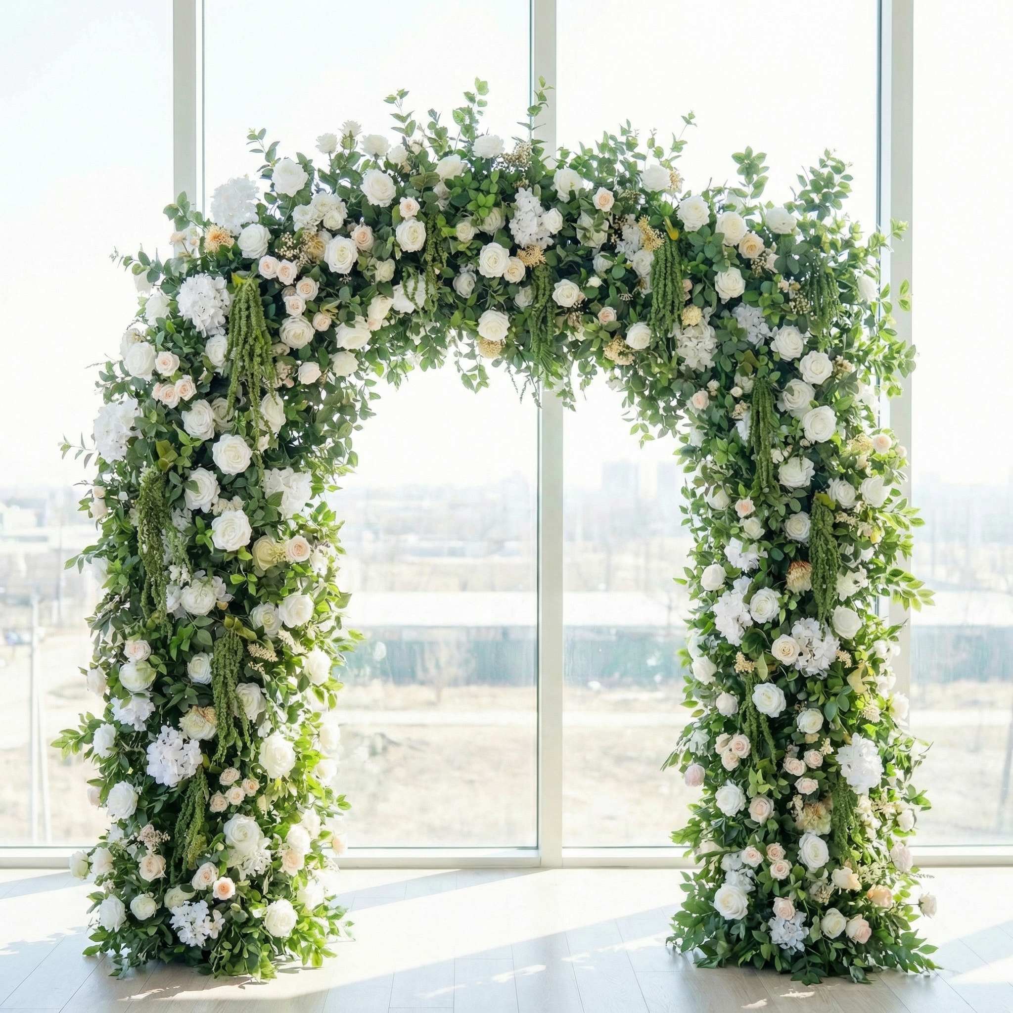 RoseyTime White&Green Flower Arch n-shape Round Arch #RTA412