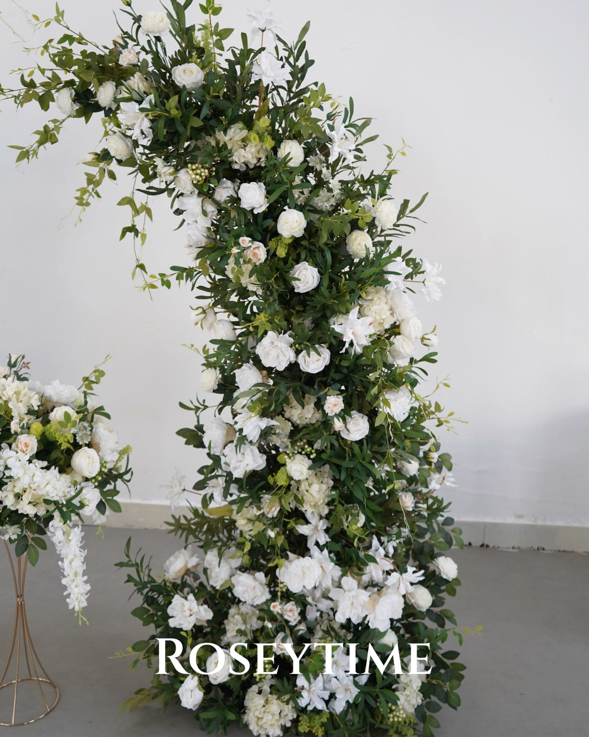 Roseytime White&Green Flower Pillars Arch with Frame #RTP168