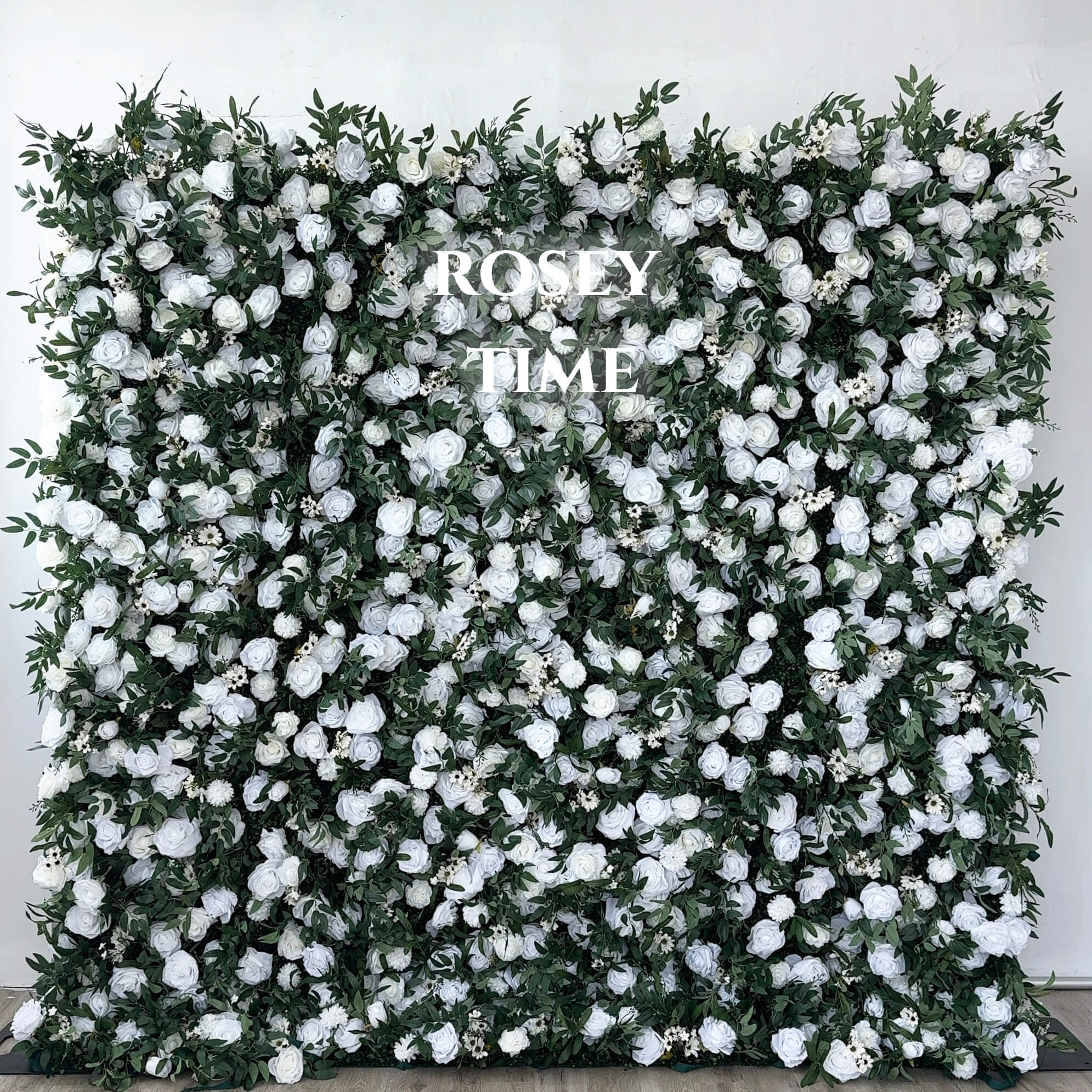 Roseytime 5D White&Green Flower Wall Fabric Back Roll Up #RTW041