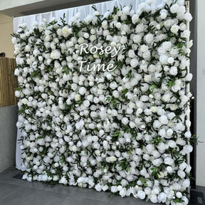 Roseytime 5D White&Green Flower Wall Roll Up  Fabric Back#RTW253