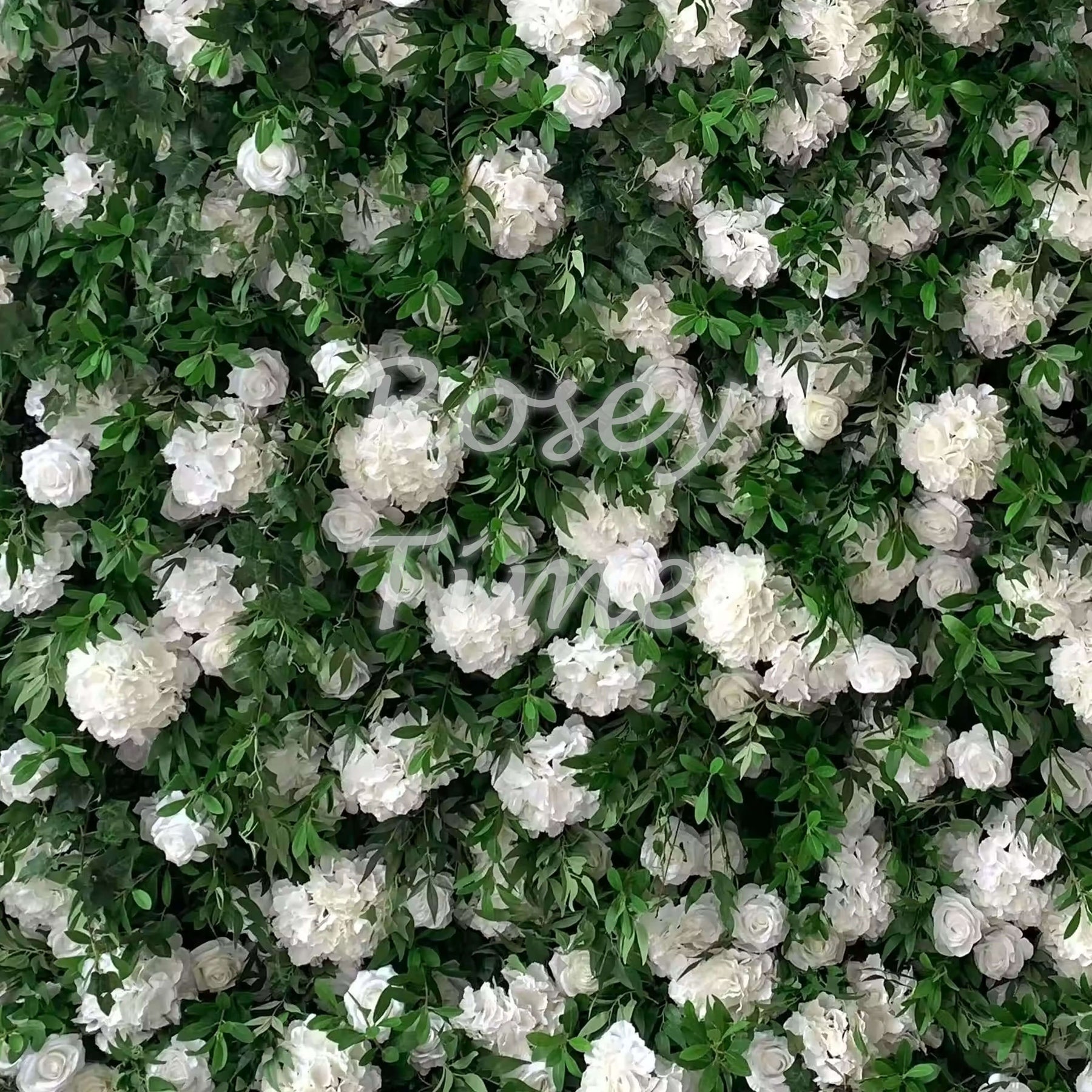 Roseytime White&Green Flower Wall Roll Up Fabric Back #RTW197