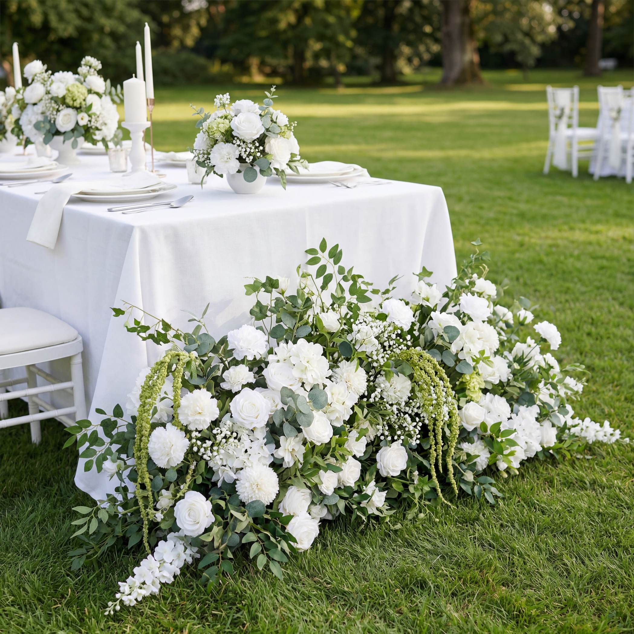 Roseytime White&Green Floor Flower Wedding Aisle Arrangement #RTF022
