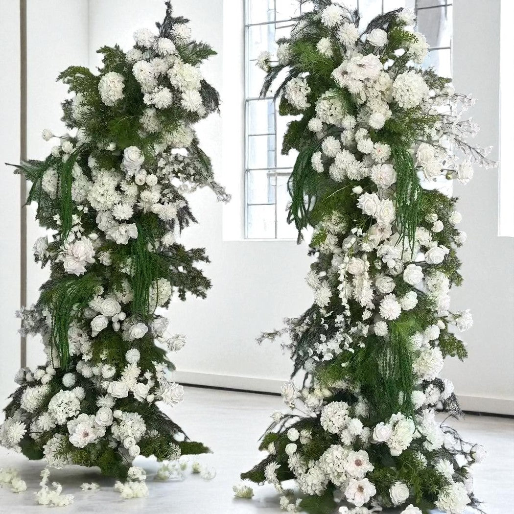 Roseytime White&Green Flower Pillars Arch with Frame #RTP101