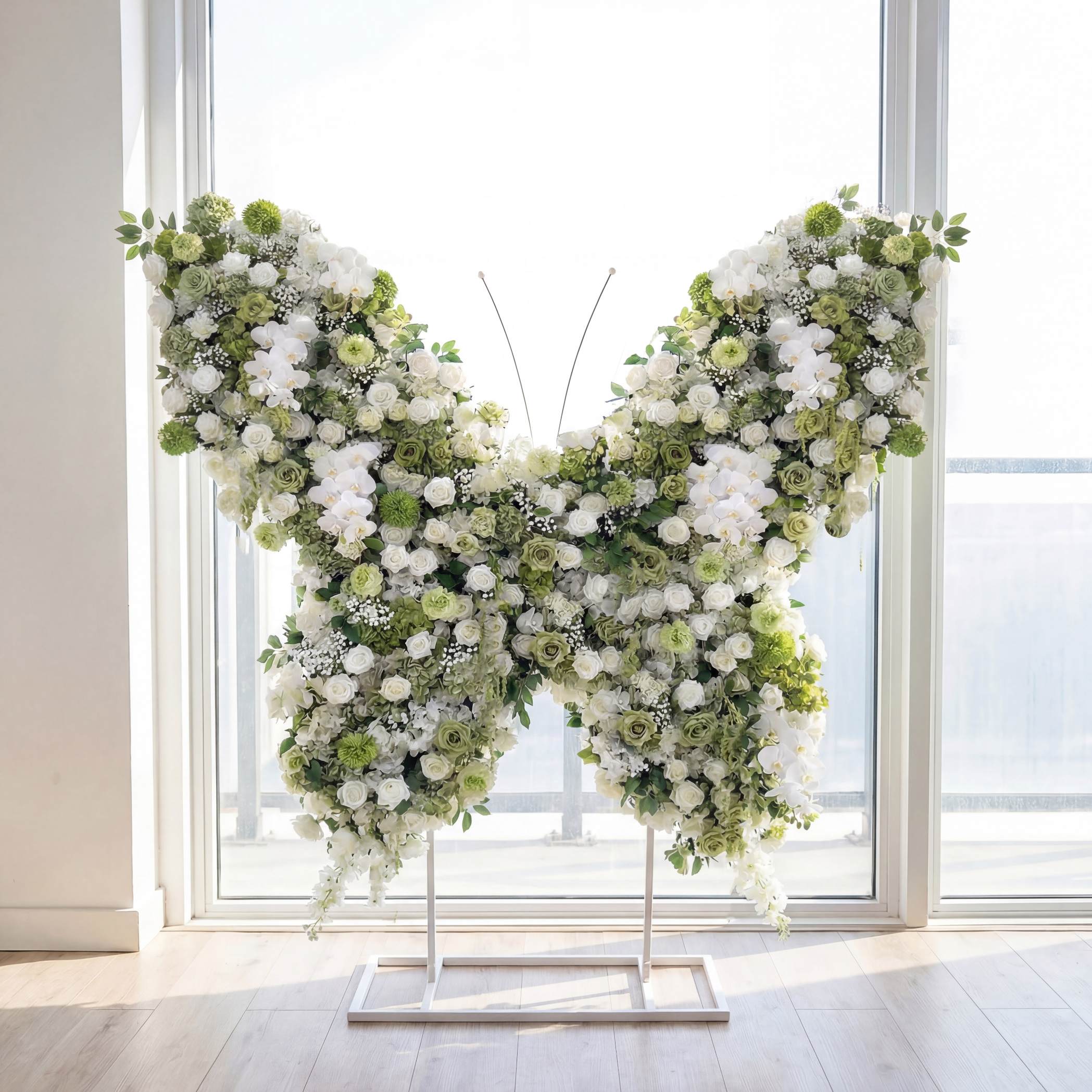 Roseytime White&Green Butterfly Flower Wall Roll Up Fabric Back #RTW422