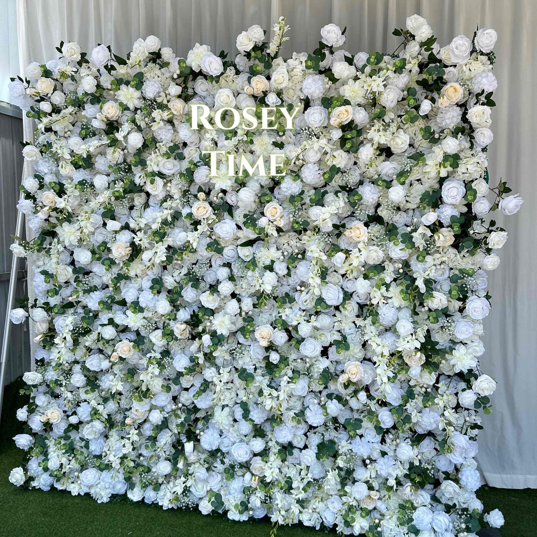 Roseytime 5D Artificial White&Green Flower Wall Roll Up Fabric Back RTW034