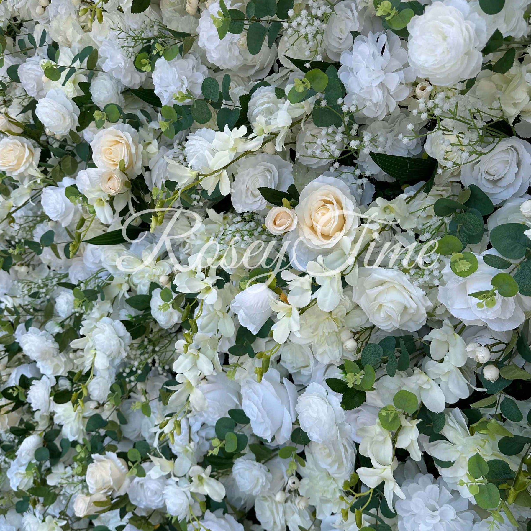 Roseytime 5D Artificial White&Green Flower Wall Roll Up Fabric Back RTW034