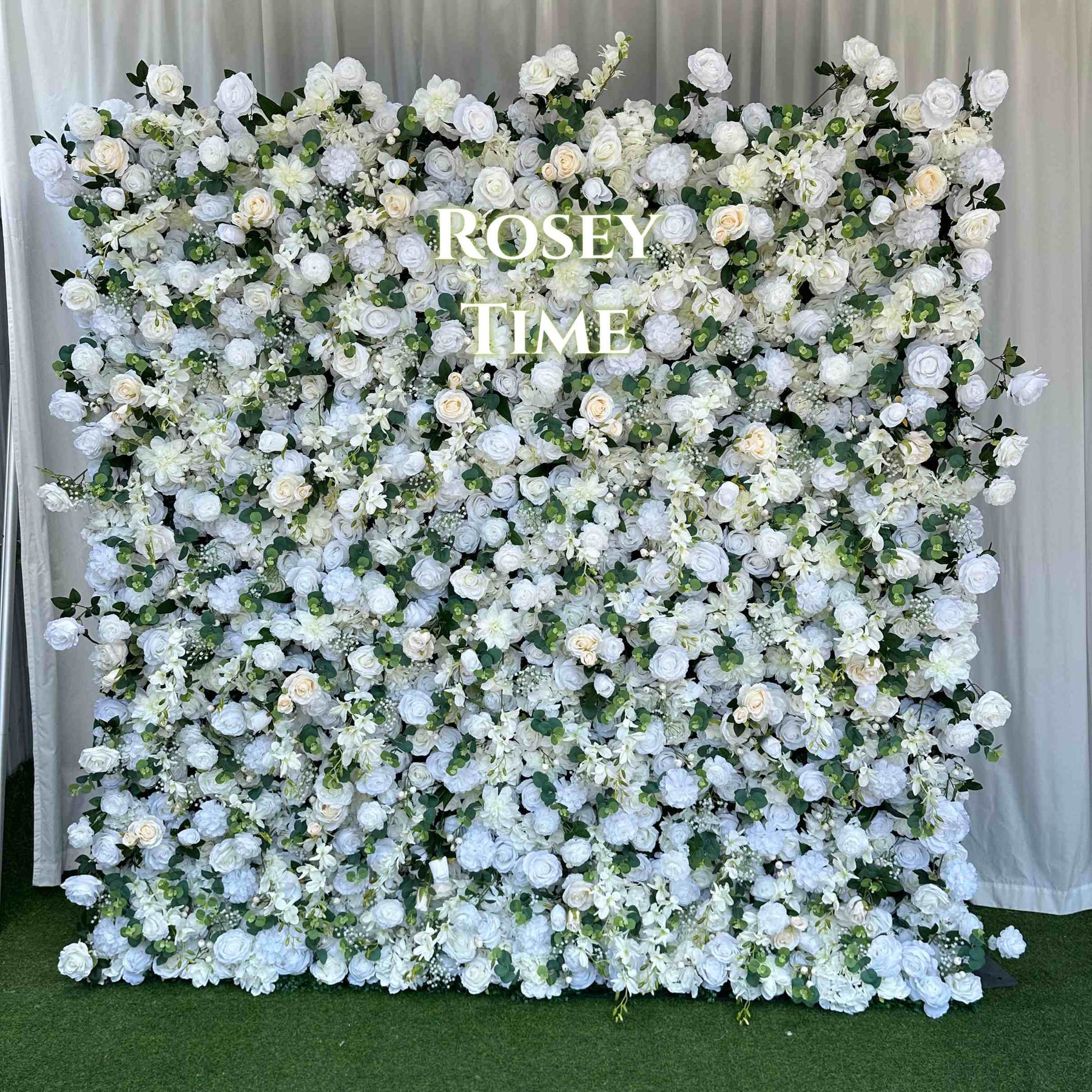 Roseytime 5D Artificial White&Green Flower Wall Roll Up Fabric Back RTW034