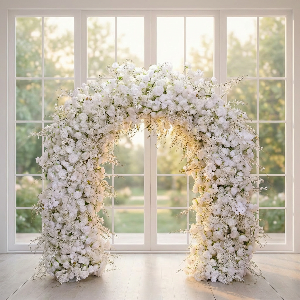 RoseyTime White Roses Flower Arch n-shape Round Arch #RTA408