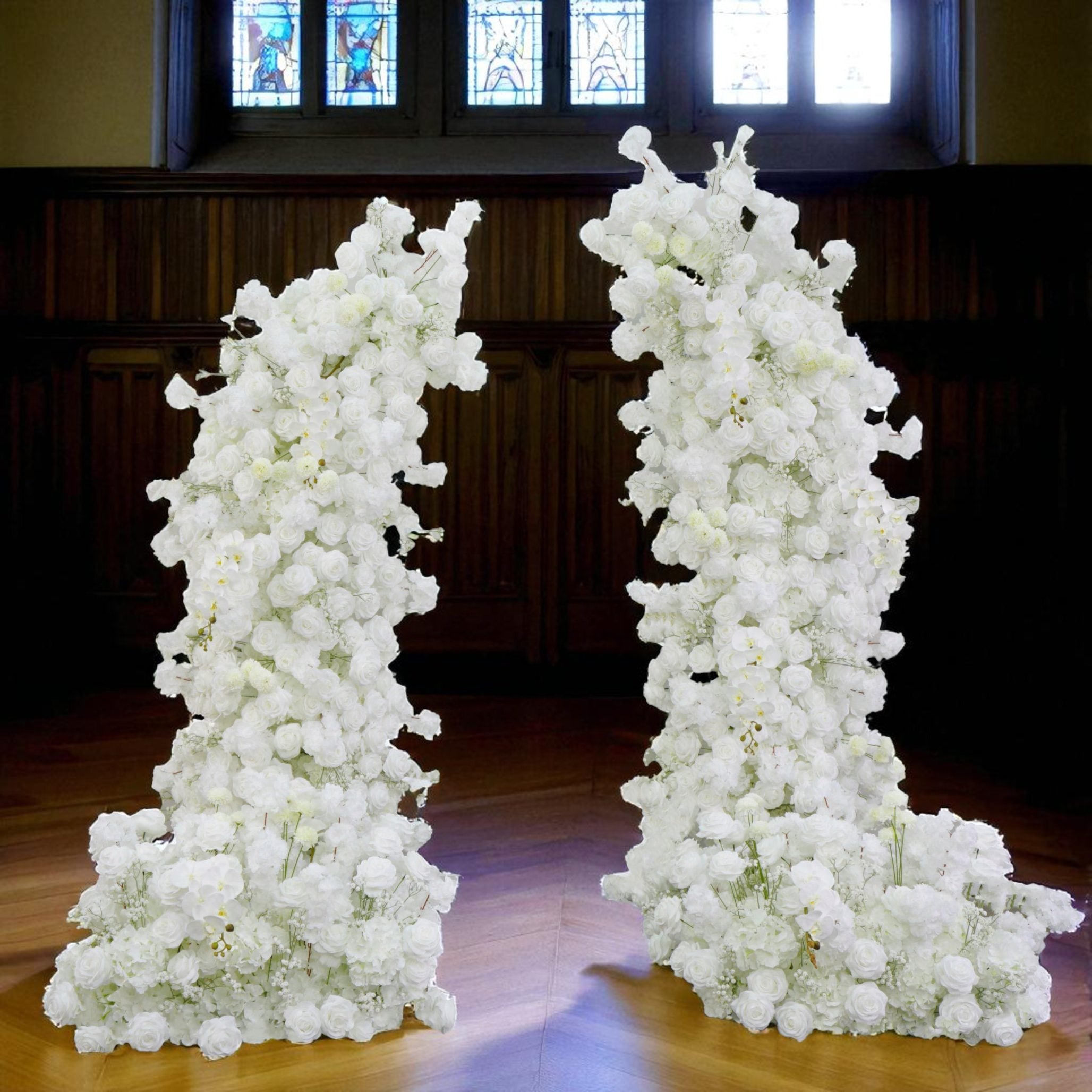 B1G1 sale- White Roses with Baby's Breath Flower Pillars Arch with Frame #RTP100