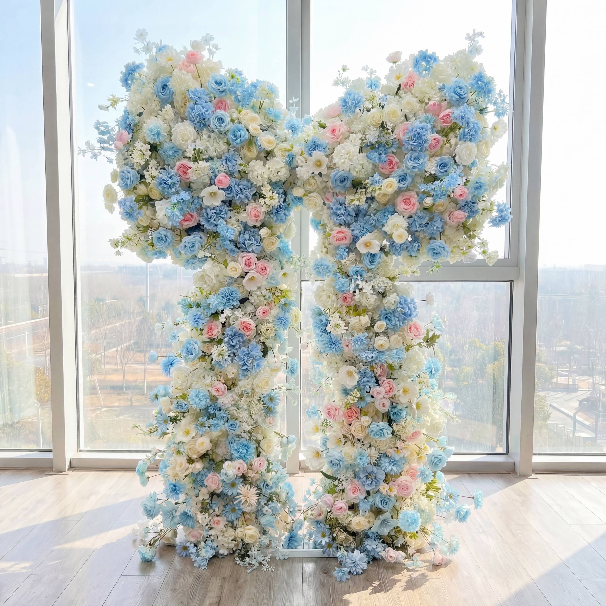 Roseytime Pink&Blue Bow Flower Wall Roll Up Fabric Back #RTW435