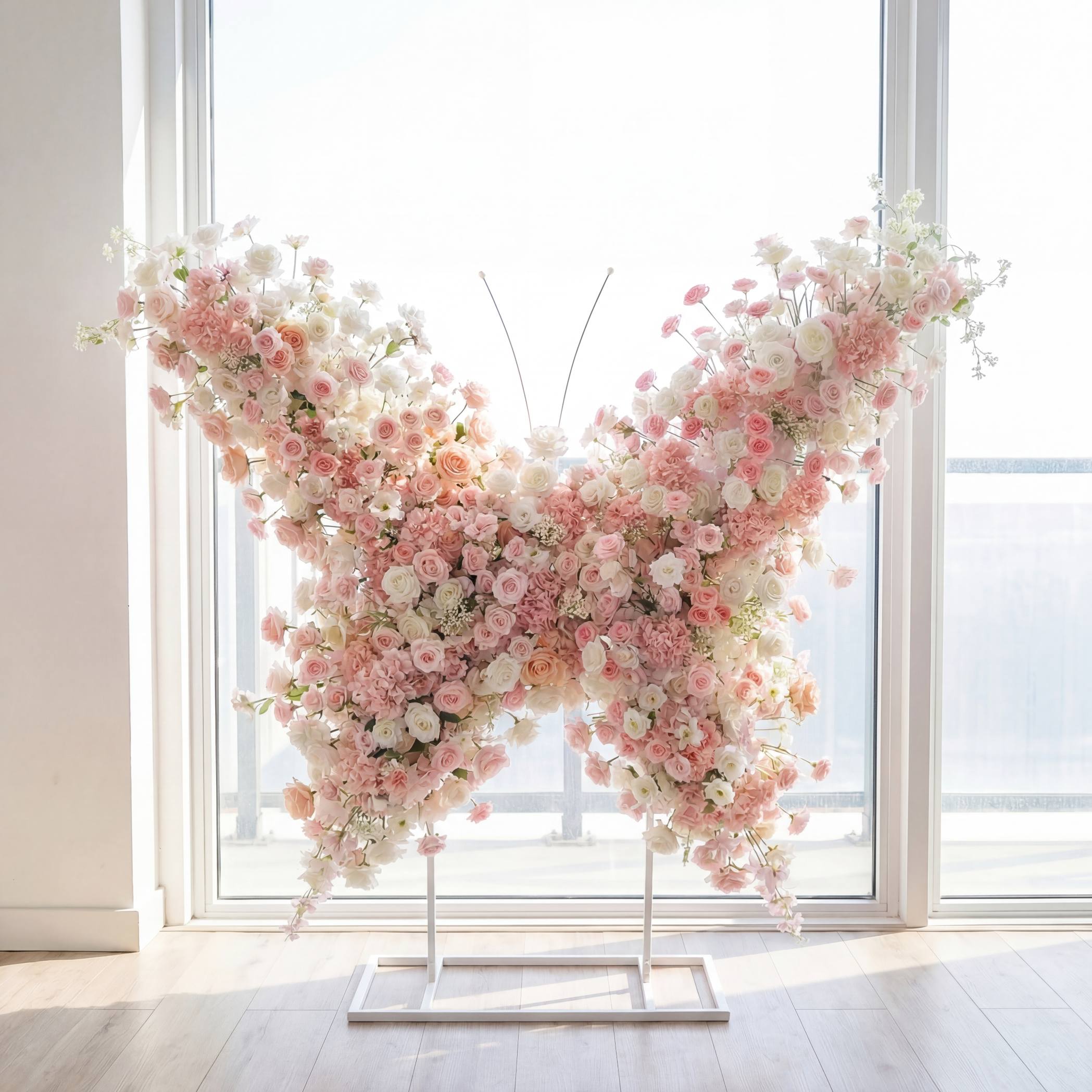 Roseytime White&Pink Butterfly Flower Wall Roll Up Fabric Back #RTW424