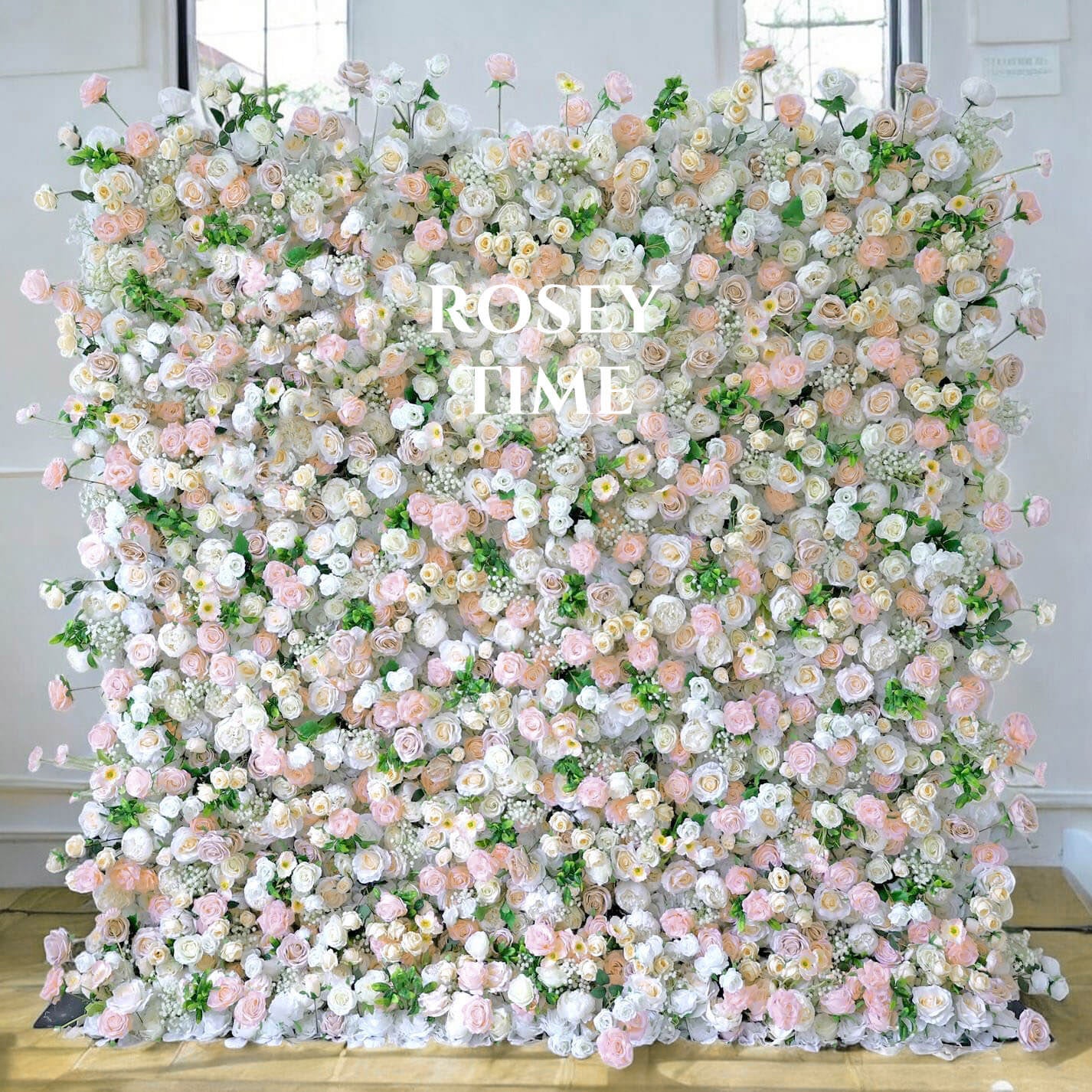 Roseytime 5D White&Pink Flower Wall Roll Up Fabric Back #RTW239