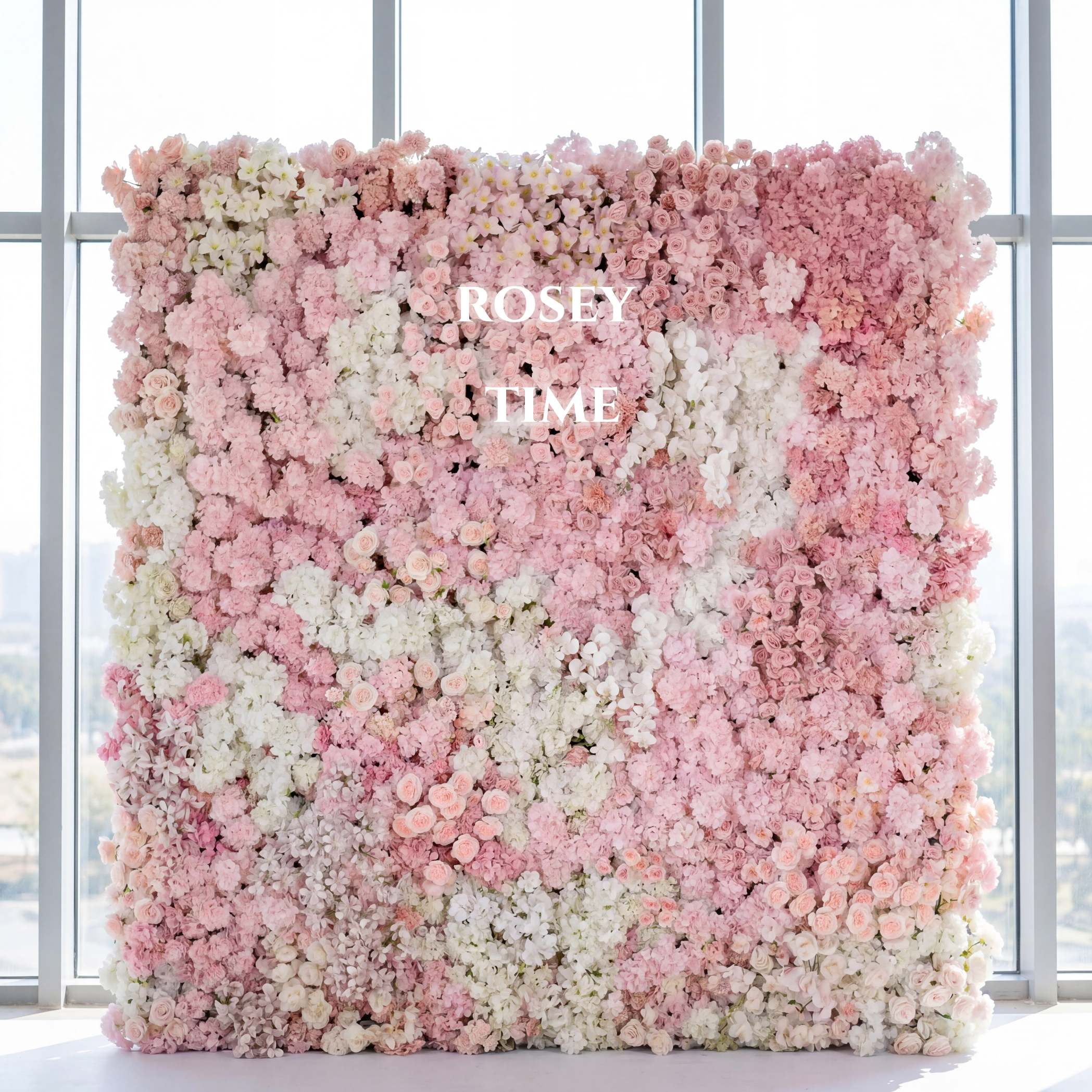 Roseytime 5D White&Pink Flower Wall Roll Up Fabric Back #RTW246
