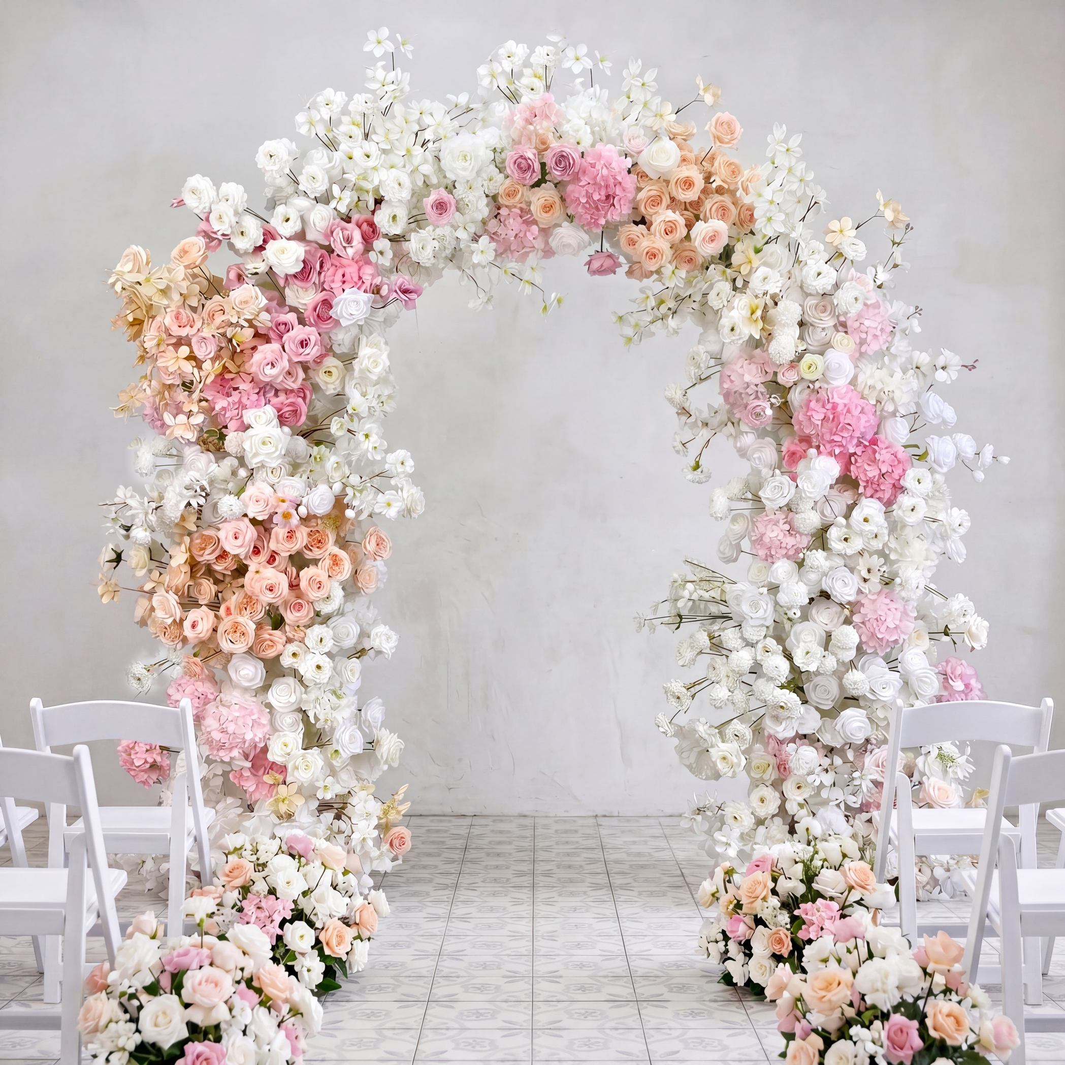 RoseyTime White&Pink Flower Round Arch With Frame #RTA069