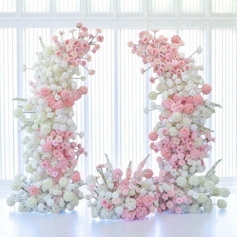 Roseytime White&Pink Flower Pillars Arch with Frame #RTP108