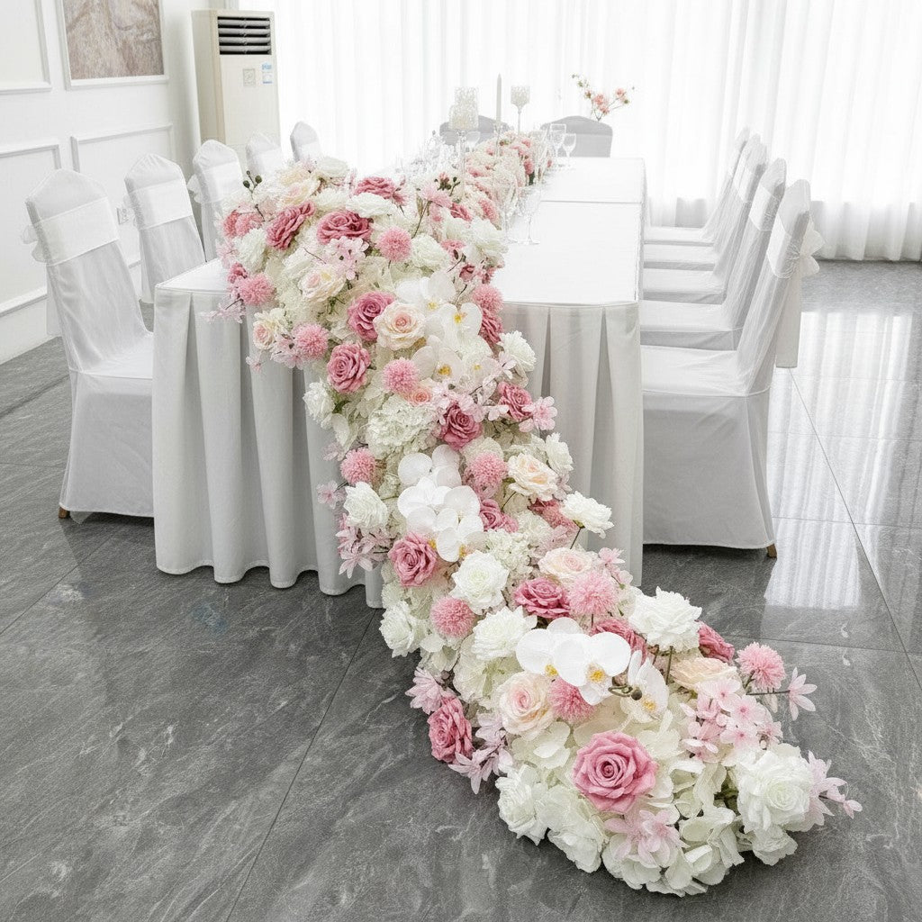 Roseytime White&Pink Flower Runner Table Flower Decor#RTR090
