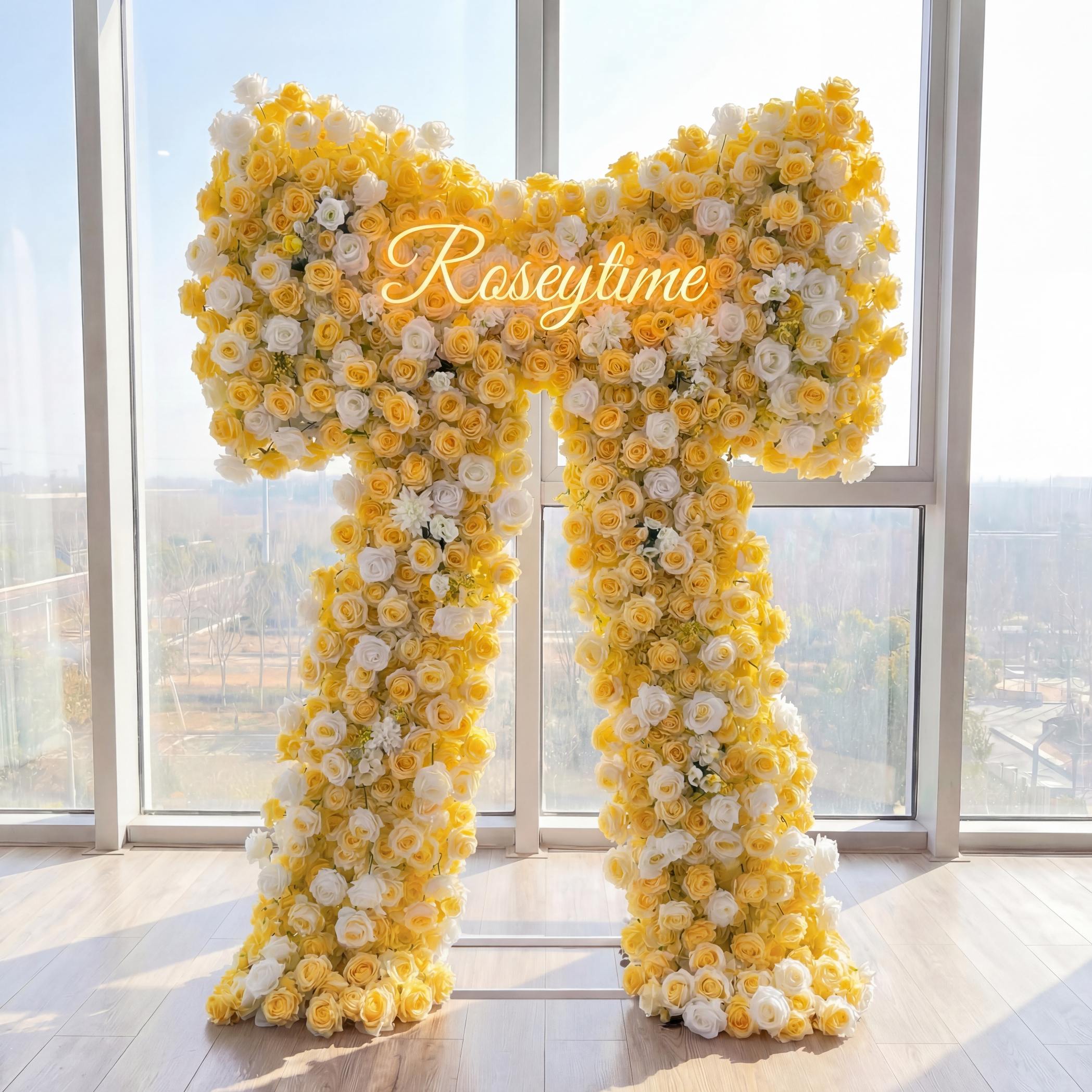 Roseytime Yellow Bow Flower Wall Roll Up Fabric Back #RTW447